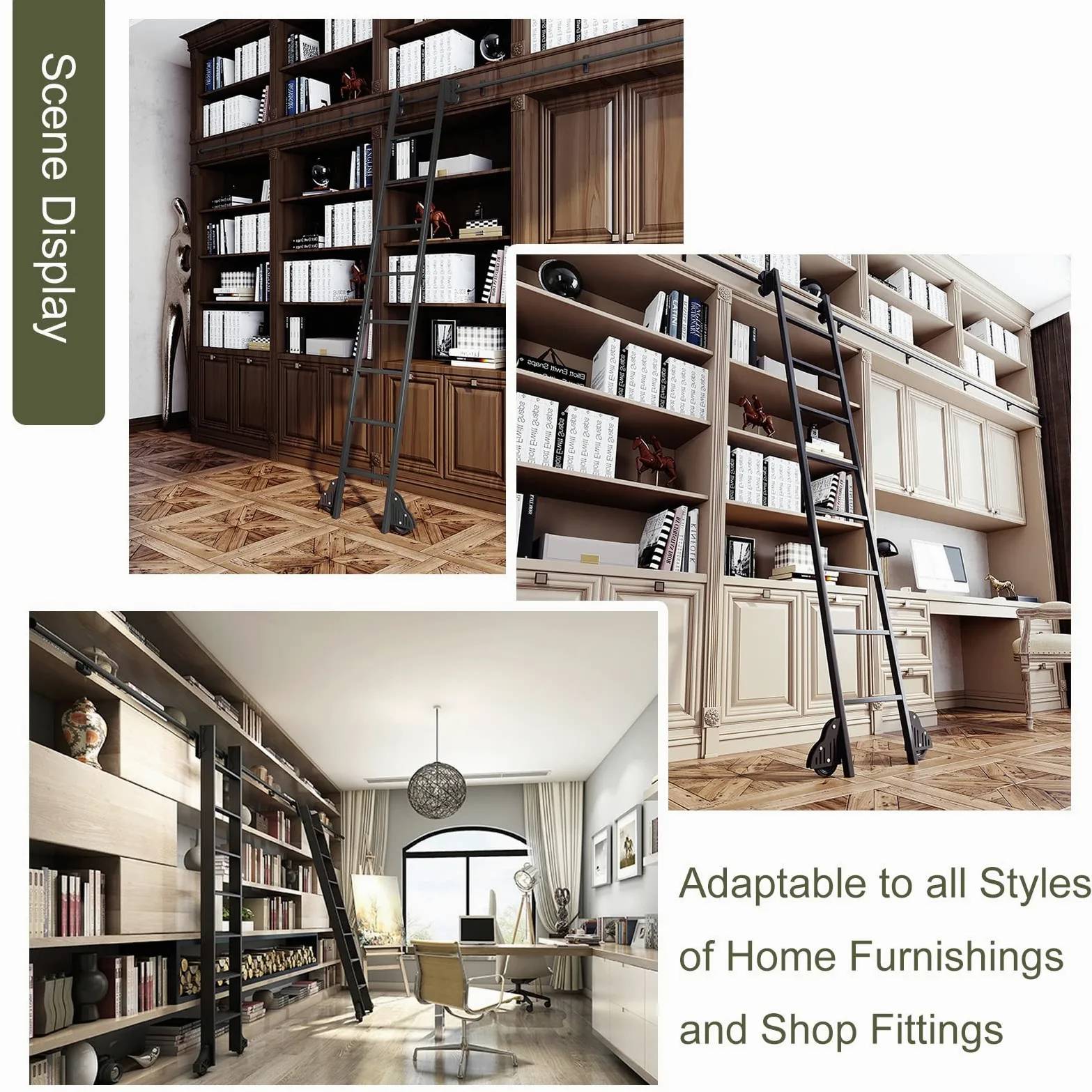 Luyckfrazy Scala per libreria Scorrevole Binario sospeso 3.3ft-20ft Kit Scala Scorrevole Retrattile per Armadio da Bar con Ruote a Pavimento (Senza scaletta) (Size : 300cm Kit Pista)