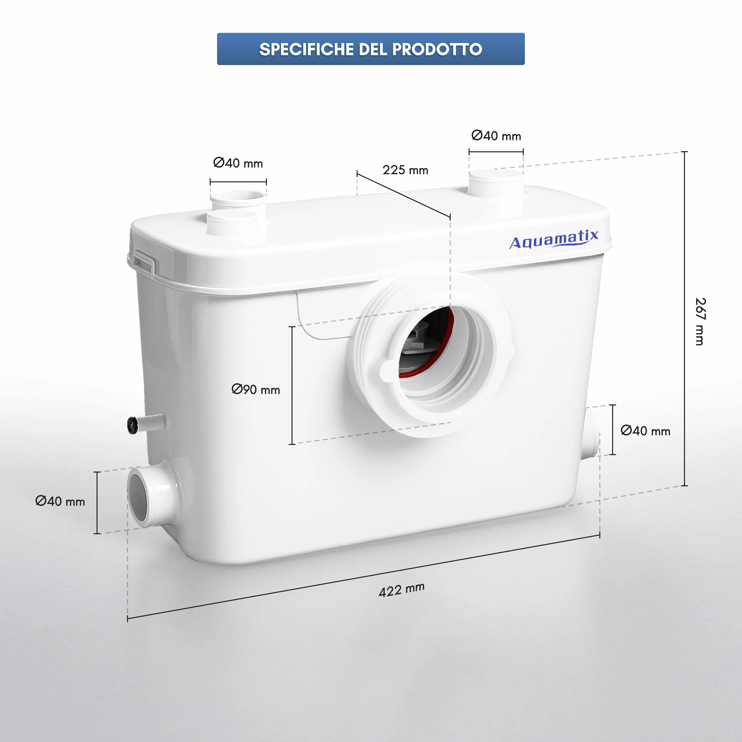 Aquamatix Trituratore Pompa Maceratore 400W Sistema di Sollevamento 100L/min 6,5m Distanza di pompaggio verticale con 3 ingressi per WC, Lavandino e Vasca da bagno con Filtro a carbone