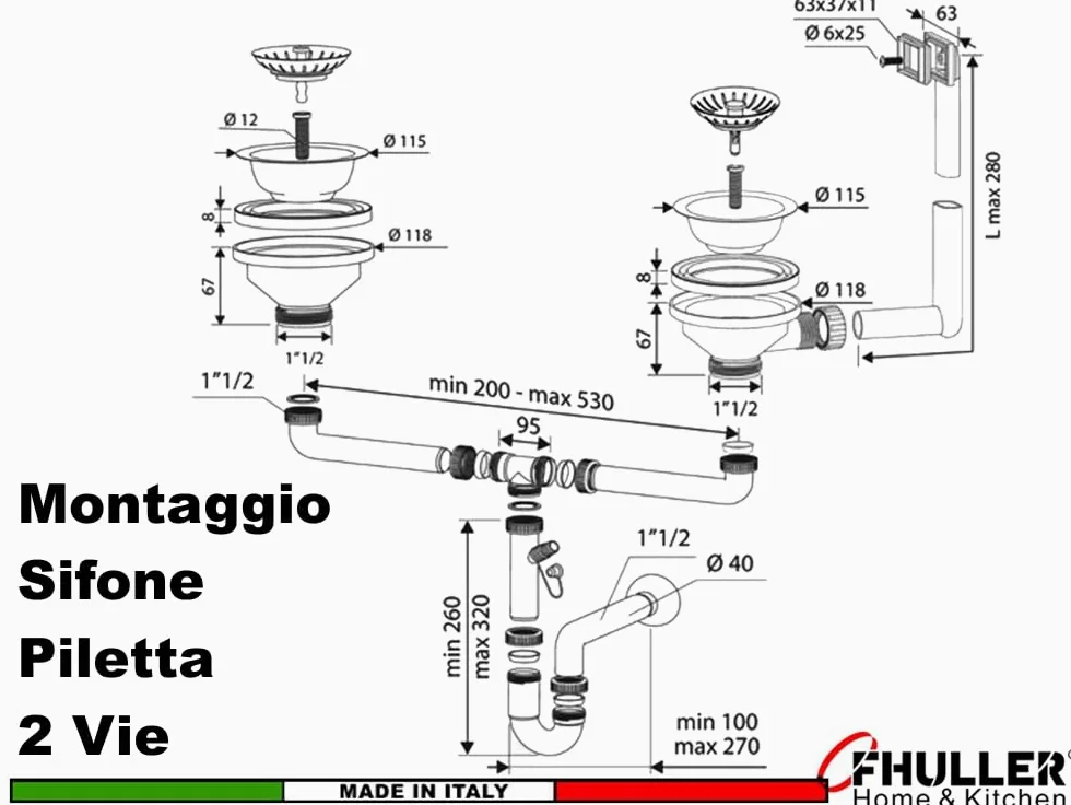 LG792VS ● Lavello Incasso Cucina FHULLER Mod.LAGUNA 79x50 2 Vasche, Spessore Acciaio 7/10 con Vasche Profonde H 19,4 Realizzato in Acciaio Inox Spazzolato Made in Italy