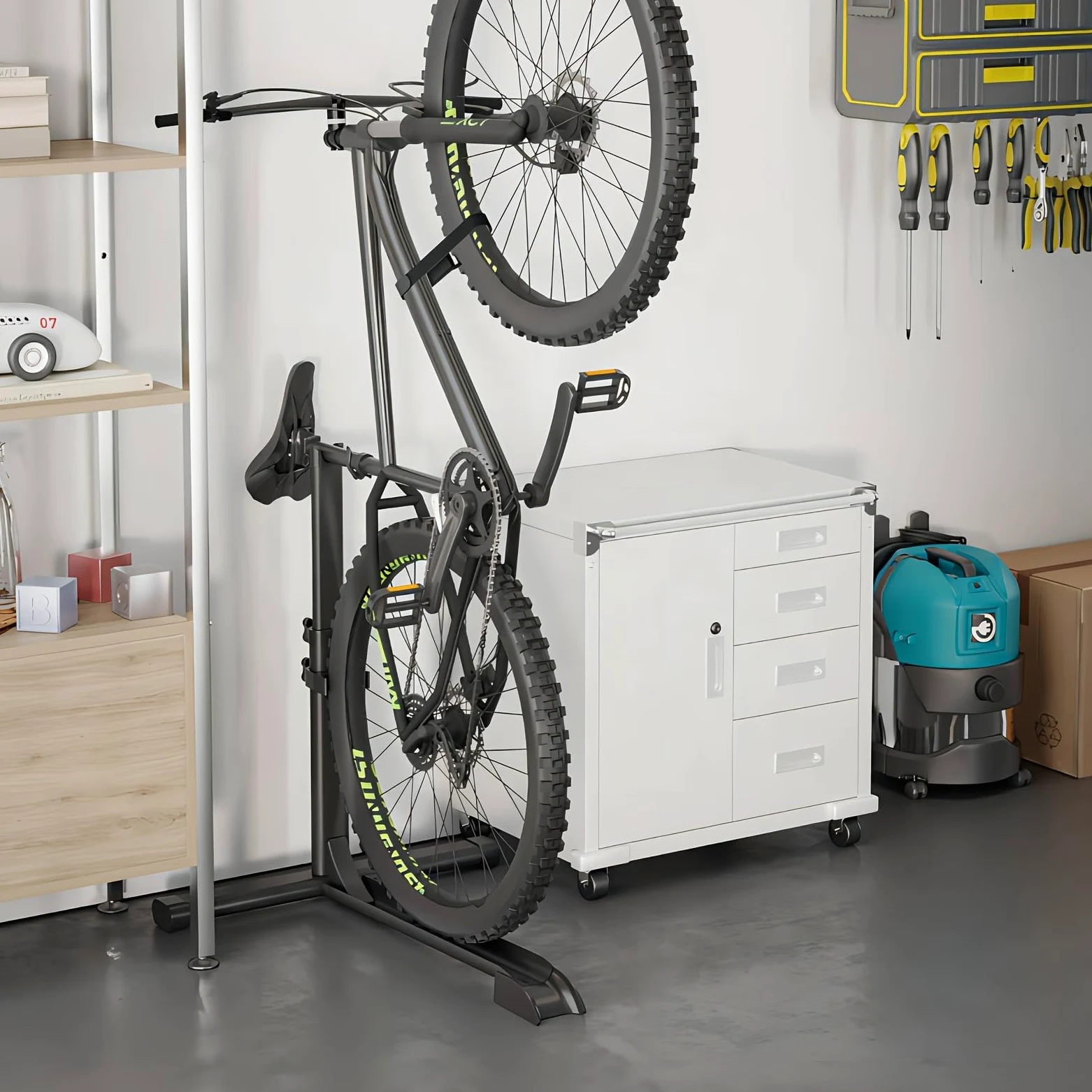 Mimoke Supporto verticale per biciclette - Supporto da terra in piedi per la conservazione di biciclette in interni - Garage e appartamenti (due pezzi)