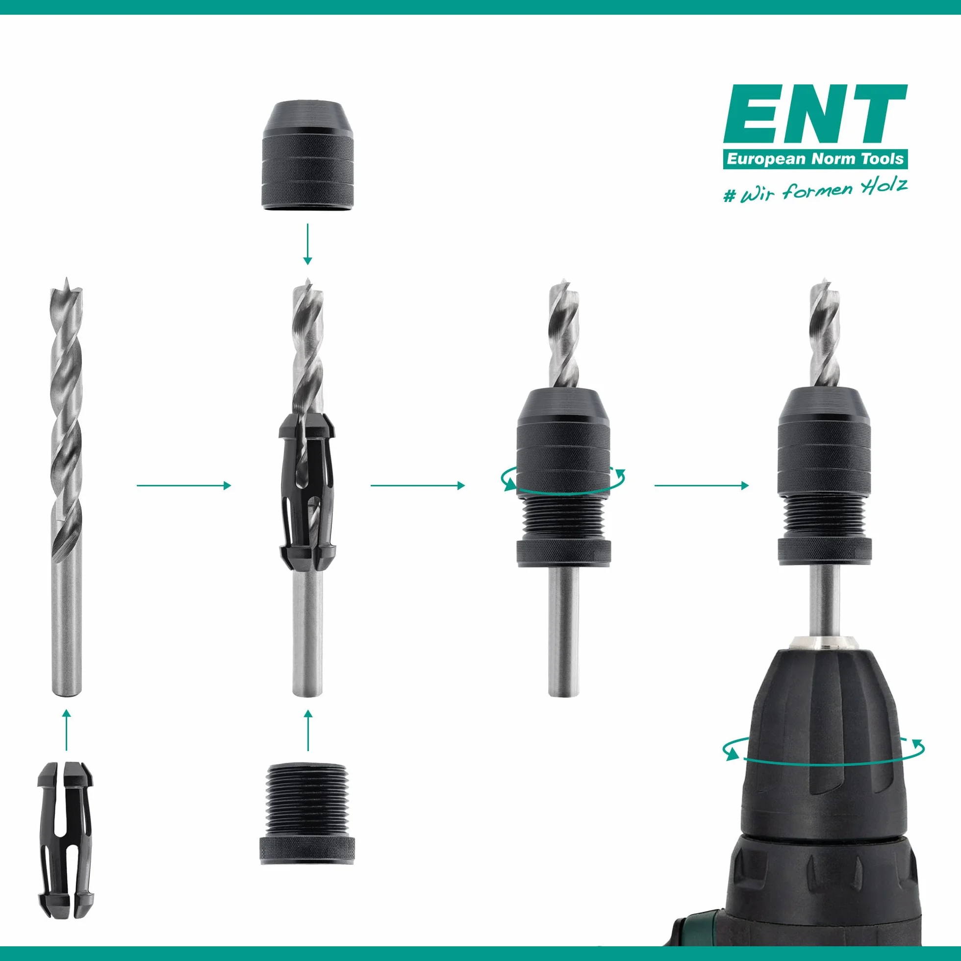 ENT 26512 Set di arresto di profondità, Ø variabile 3-11 mm, arresto di foratura in alluminio per punte da legno e punte elicoidali da legno