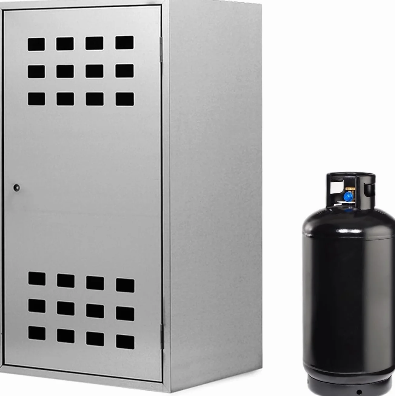 Armadio Porta Bombola Gas Da Esterno In Lamiera Zincata RINFORZATA Armadietto Con Chiusura a Chiave e Sistema Di Ventilazione Per Stoccaggio Sicuro (1 BOMBOLA)