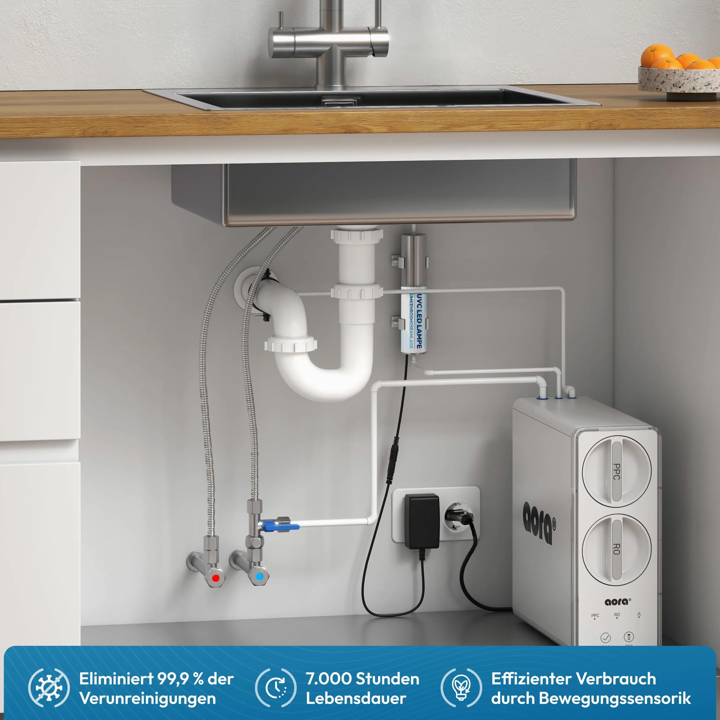 aora Lampada a LED UVC per impianti ad osmosi inversa, filtro dell'acqua, camper | rimuove il 99,99% di batteri, virus | sterilizzazione UV senza sostanze chimiche, disinfezione dell'acqua potabile