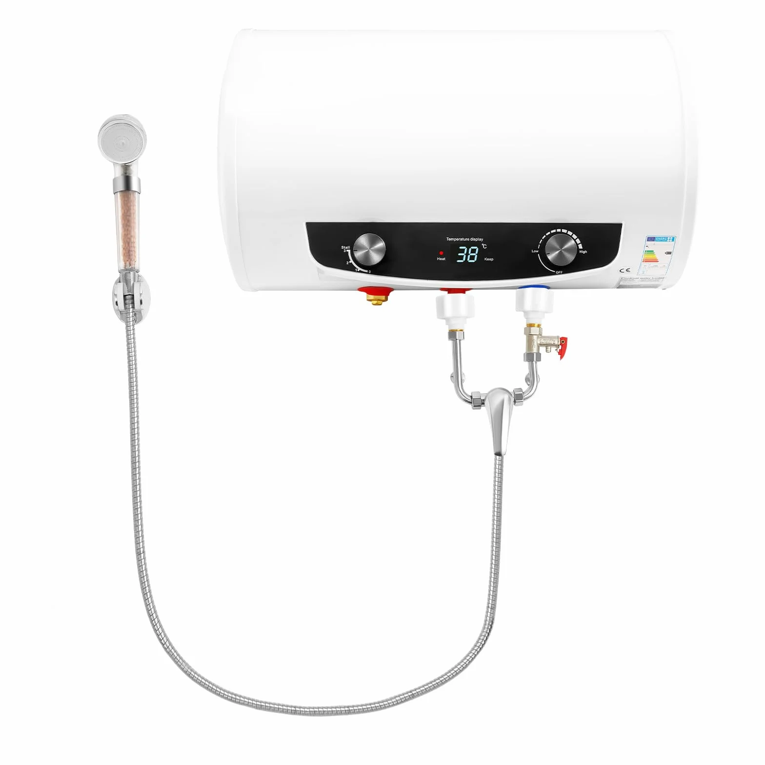 Serbatoio per acqua calda elettrico, 35 litri, 2 KW, da appendere alla parete, intelligente, contenitore interno smaltato, caldaia ad acqua calda con doccetta elettrica, riscaldamento, memoria