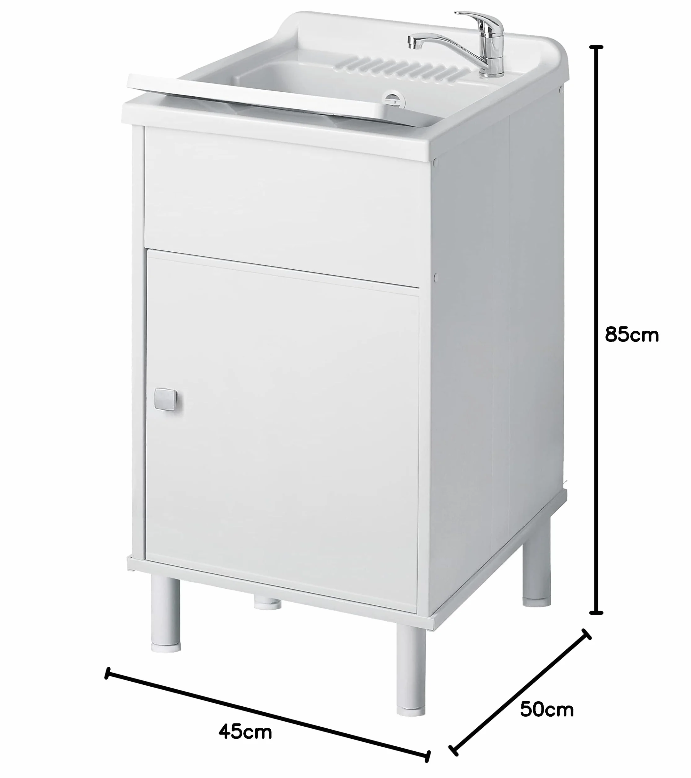 Negrari 9056KAM Lavatoio Lavapanni in Resina, all'umidità, Vasca Resistente agli acidi, Kit di Scarico Incluso, Interno e Esterno, L45 x P50 x H85 cm, Bianco, Media