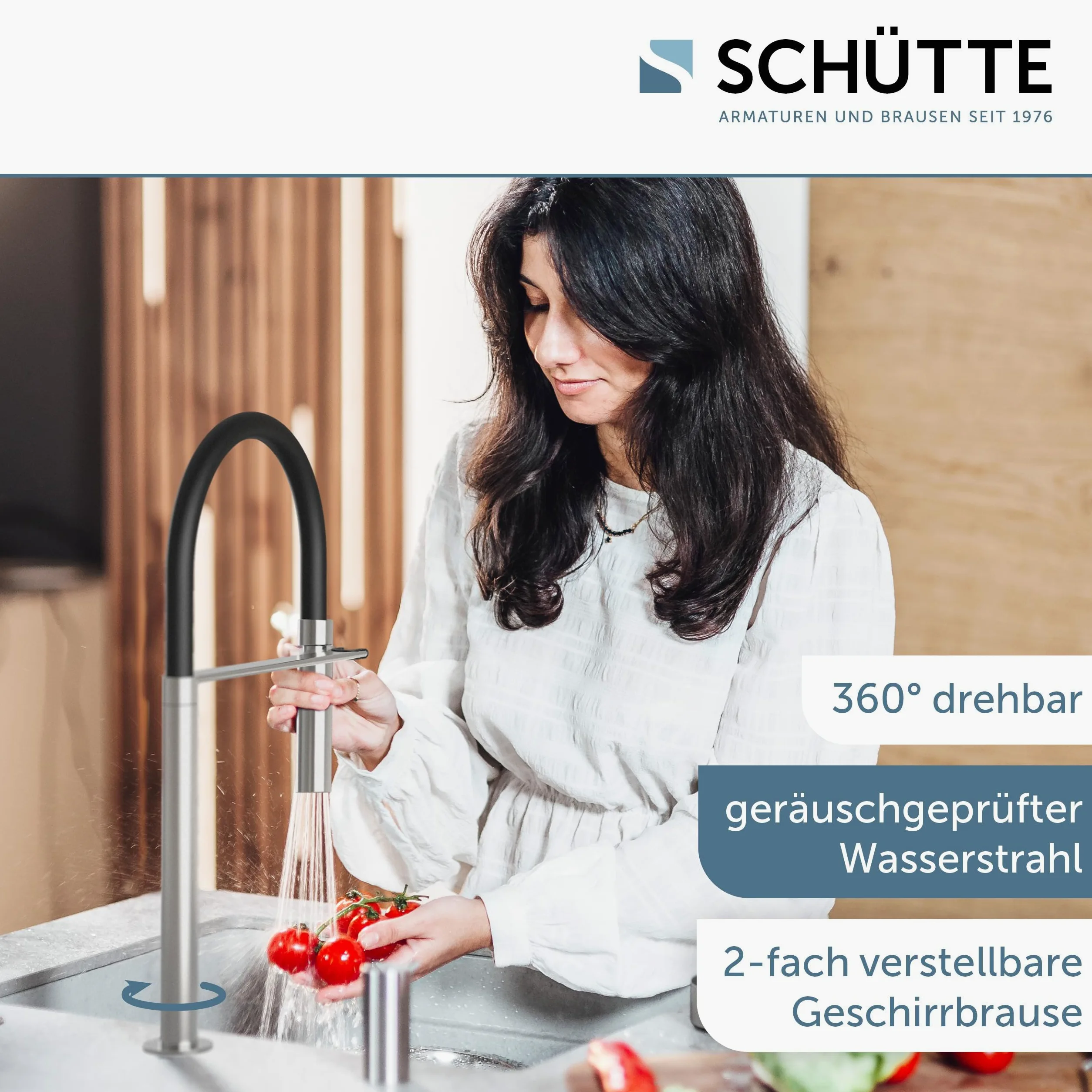 SCHÜTTE Aquadot, rubinetto digitale per lavello con controllo intelligente, rubinetto moderno da cucina con tubo soft touch, effetto acciaio inox/nero