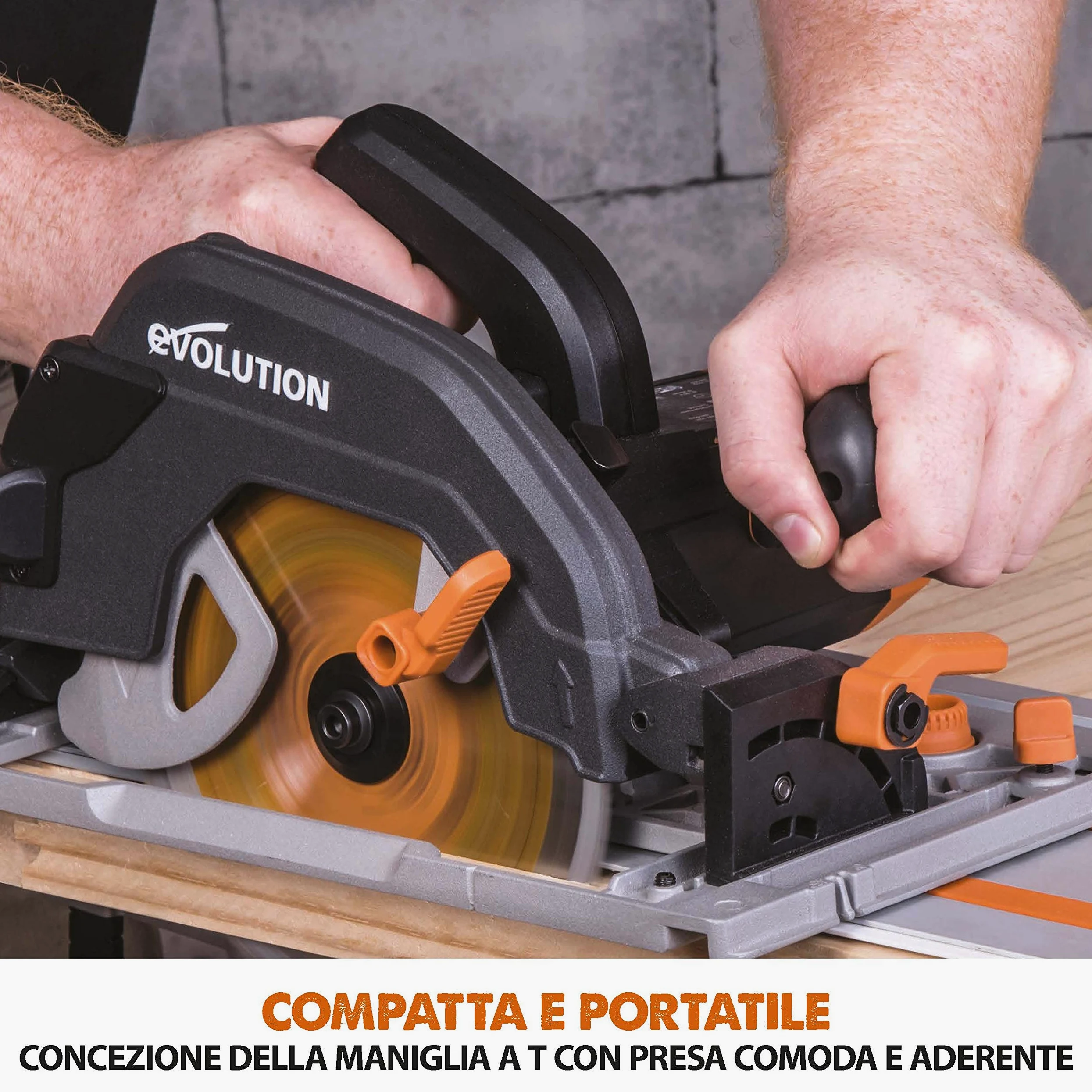 Evolution Power Tools - R185CCSX Sega Circolare Multi-Materiale 185 mm Compatibile con Binario Guida (Pacchetto Abbinato con Binario da 1020 mm Incluso), 230 V