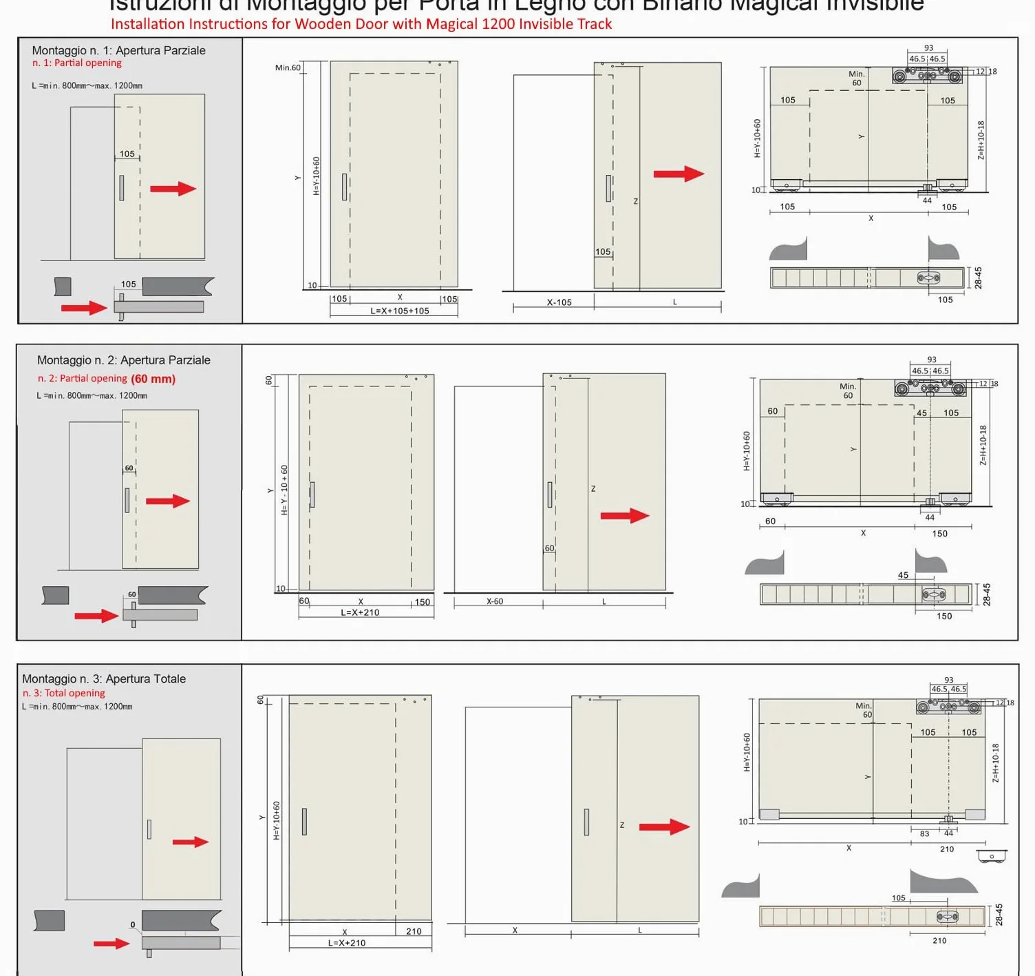 Porte Italiane, Porta Bianca Scorrevole Esterno Muro Fresato con Binario Invisibile MAGICAL 1200, Senso di Apertura Reversibile, Pronta all'Installazione, 90x230 cm, con Maniglia Argento Semi-Lucido