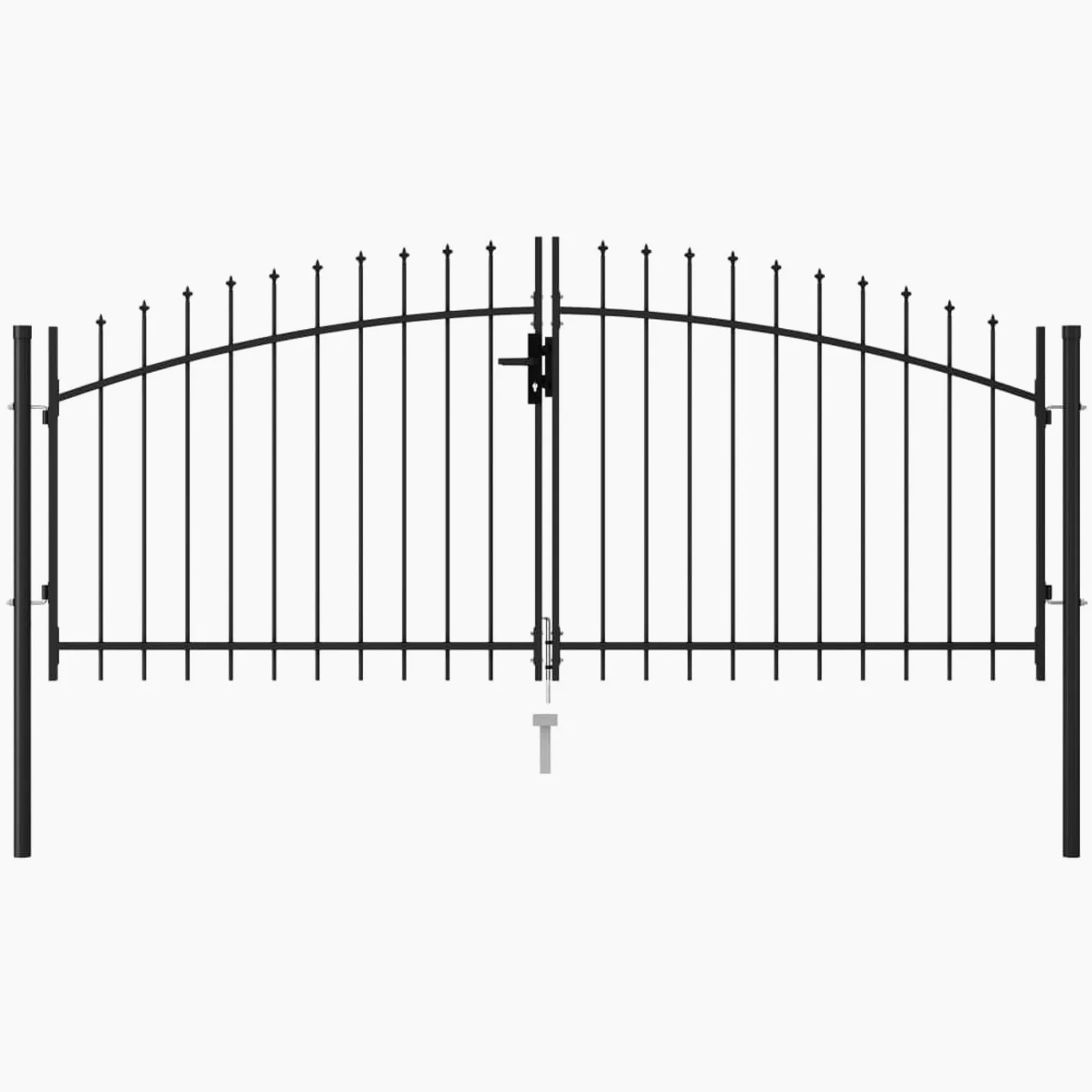 IKAYAA Cancello Doppio con Punte a Lancia Cancello per Recinzione a Doppia Anta Cancello da Giardino per Recinzione con Manico, Serratura e 3 Chiavi in Acciaio zincato-300 x 125 cm