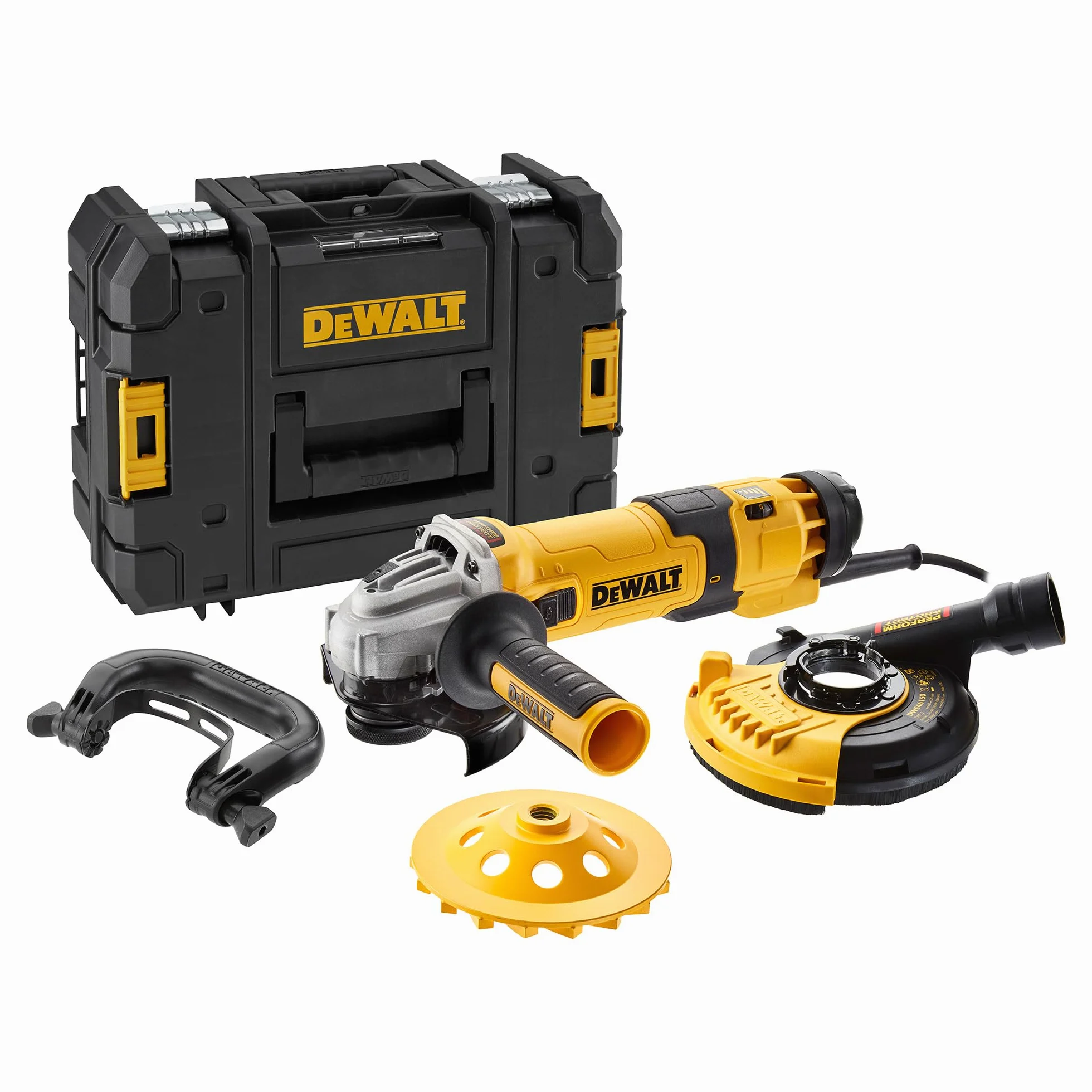 DEWALT 1500W 125mm Smerigliatrice Angolare a Velocità Variabile con Interruttore No-Volt - Kit di Levigatura, DWE4257KT-QS