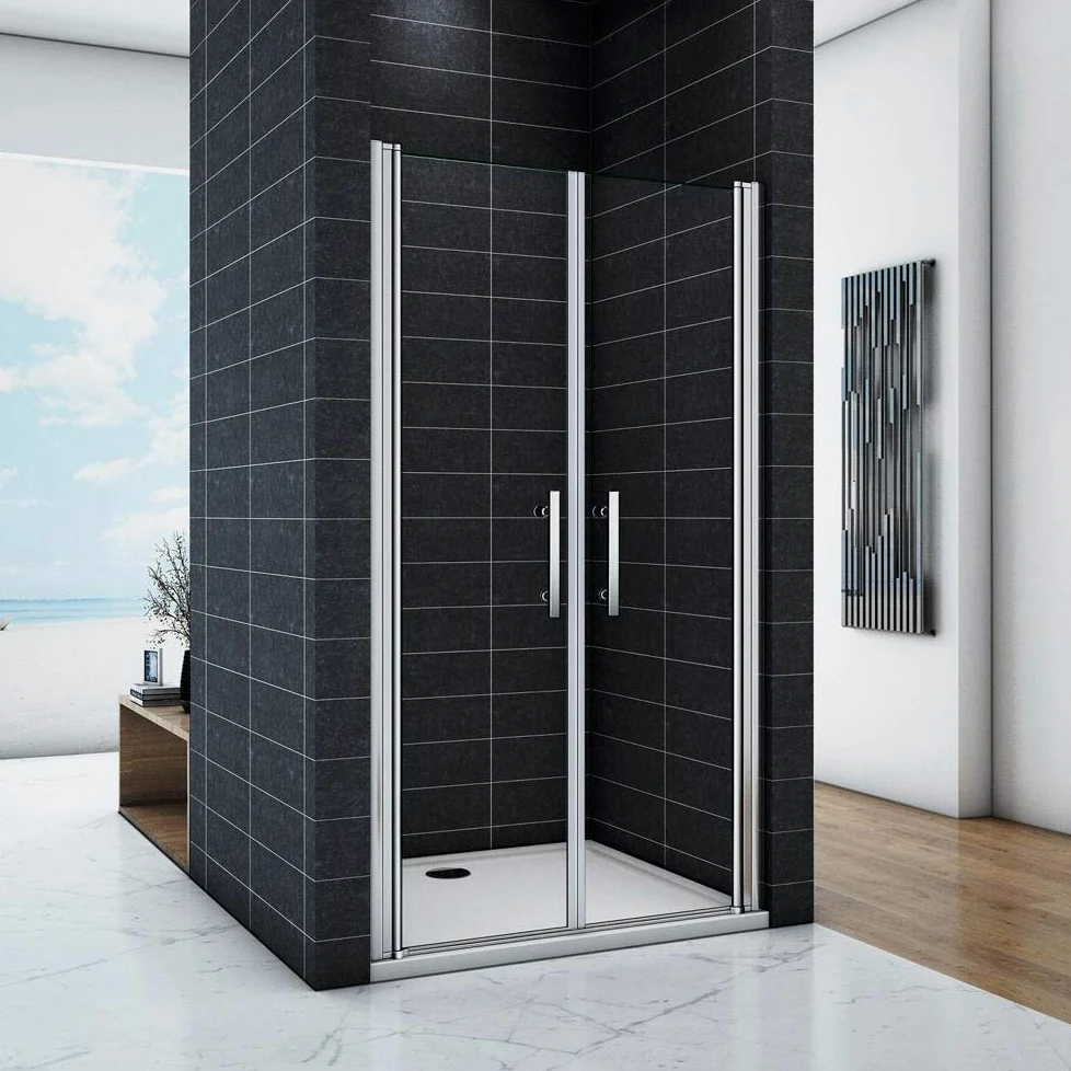 Porta Per Nicchia box doccia 75x195 cm 2 Ante Apertura Saloon In Vetro Temperato Trasparente 6mm Anticalcare