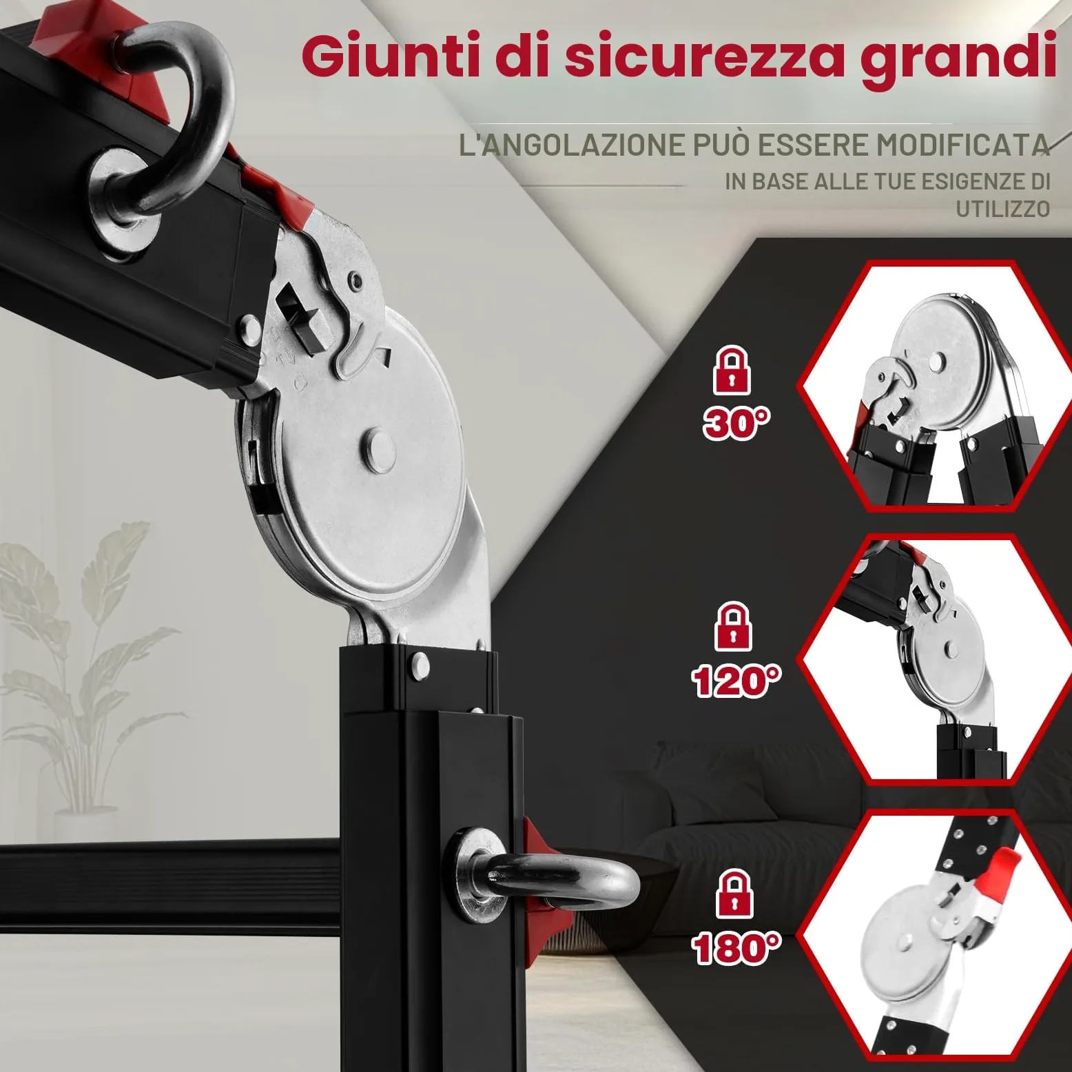 TEENO Scala Pieghevole Multifunzione 5,1 m, Scala telescopica con 2 Rimovibile Ruote e Base Rinforzata Triangolare, 5x5 Gradini, Carico 150KG, Nero