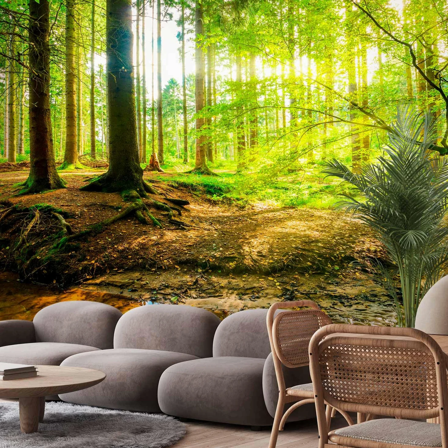 murando Carta da parati d'Angolo Adesiva Foresta Paesaggio 539x250 cm Fotomurali Adesivi Murali Rivestimento Parete Moderna per Pareti Muro Decorativo Fotomurale Natura Alberi verde Sole c-B-10040-a-a