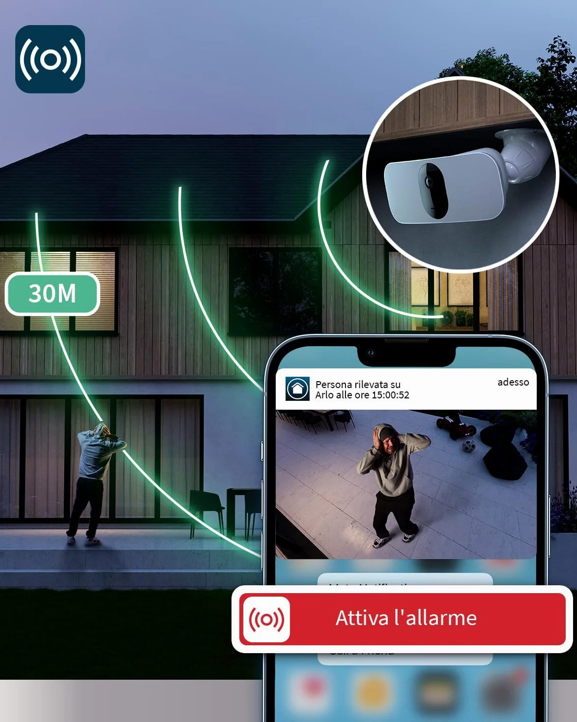 Arlo Videocitofono Wireless HD e Telecamera con Faretto 2K WiFi Bianca – Protezione Intelligente per la Casa, Visione Notturna, Rilevamento del Movimento, Audio Bidirezionale, Compatibile con Alexa