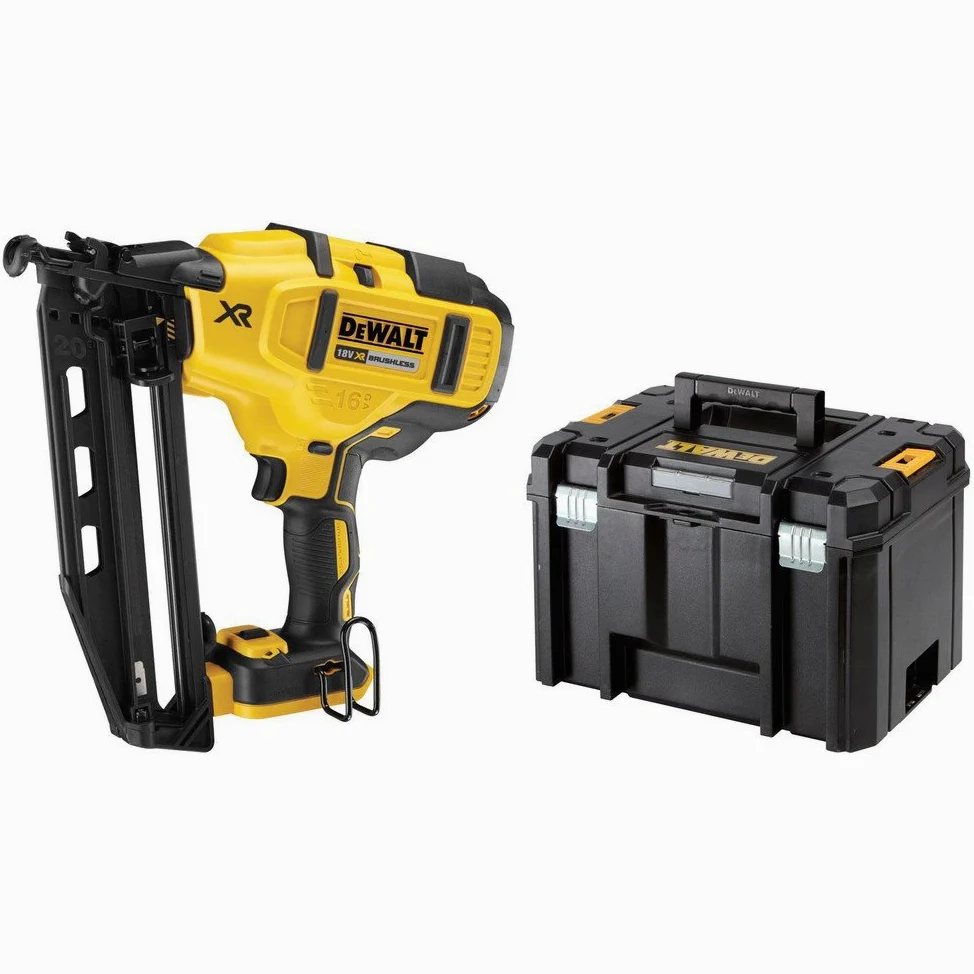 DeWalt, Clavadora de Acabado sin escobillas XR 18V sin cargador/batería con maletín TSTAK 16Ga para clavos de 1,6mm diámetro y 32, 63 mm largo