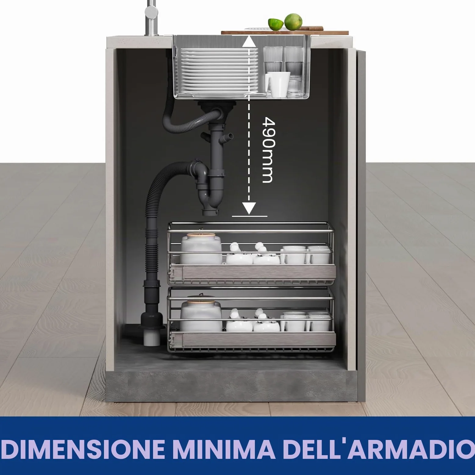 CECIPA Lavandino Cucina 40x44cm, Lavello Cucina 1 Vasca in Acciaio Inox, Lavabo Cucina Moderno Con l'Ultimo Sifone e Troppopieno, Lavelli da Cucina