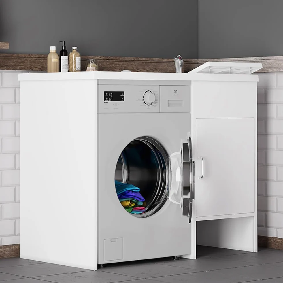 Inbagno Lavatoio e Coprilavatrice con Mobile in PVC 109x60x85 cm Bianco Vasca Destra