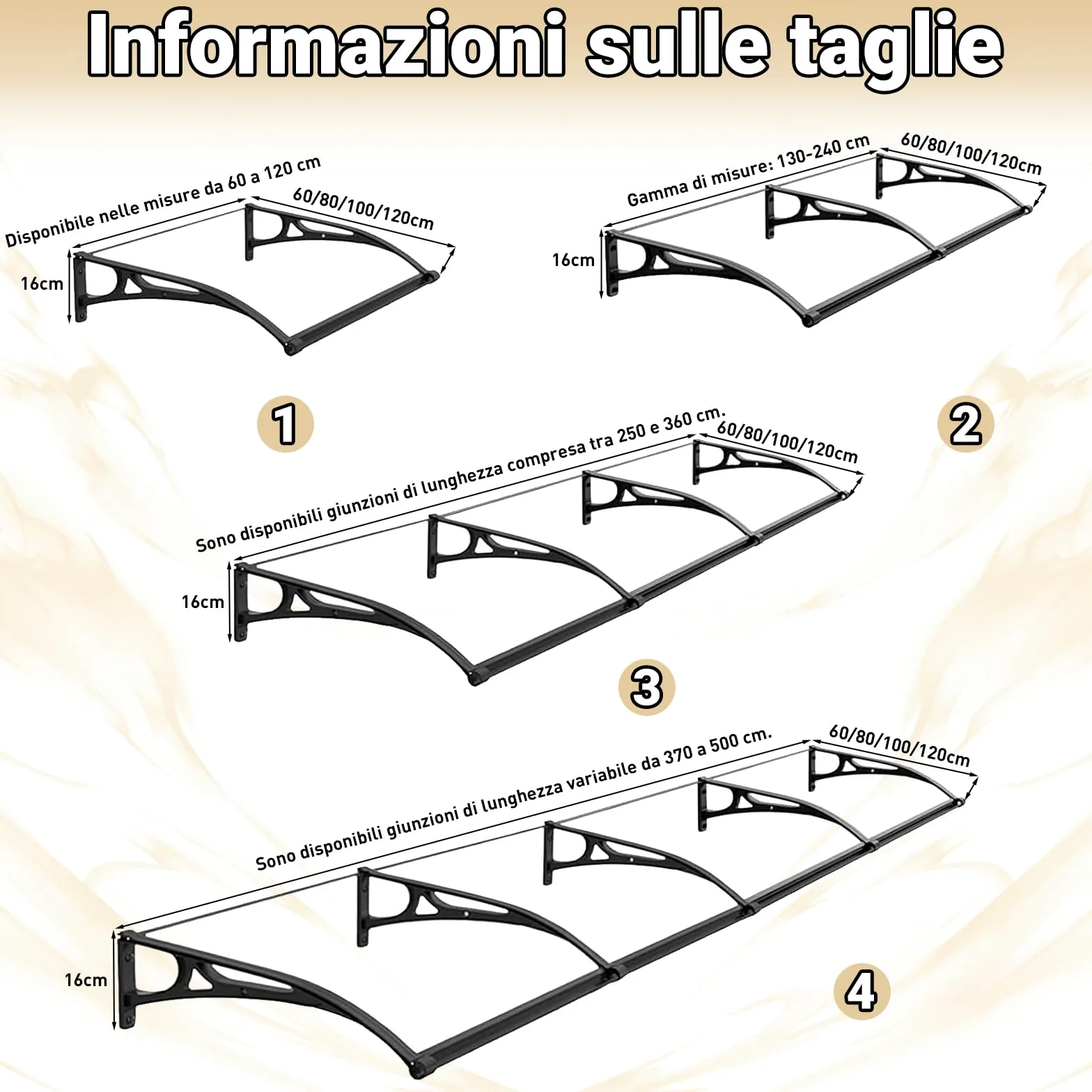 Pensilina Tettoia, Tettoia per Esterno, Pensilina da Esterno in Policarbonato, Resistente ai raggi UV/alla pioggia,Tettoia per Esterno/Porte/Balcone/Finestre 80x230cm