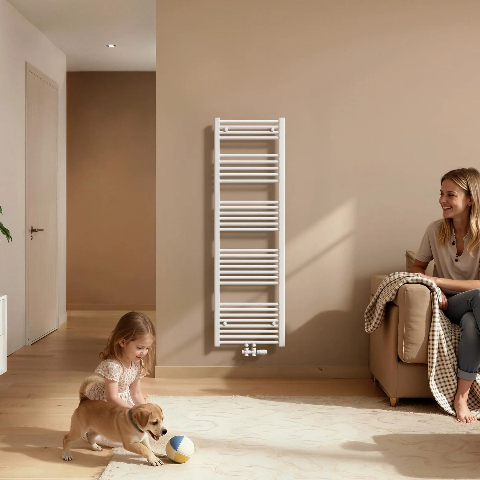 EMKE Scaldasalviette termoarredo, 120 x 50 cm, bianco colore, radiatore scaldasalviette ad acqua calda, termoarredo da bagno con collegamento centrale