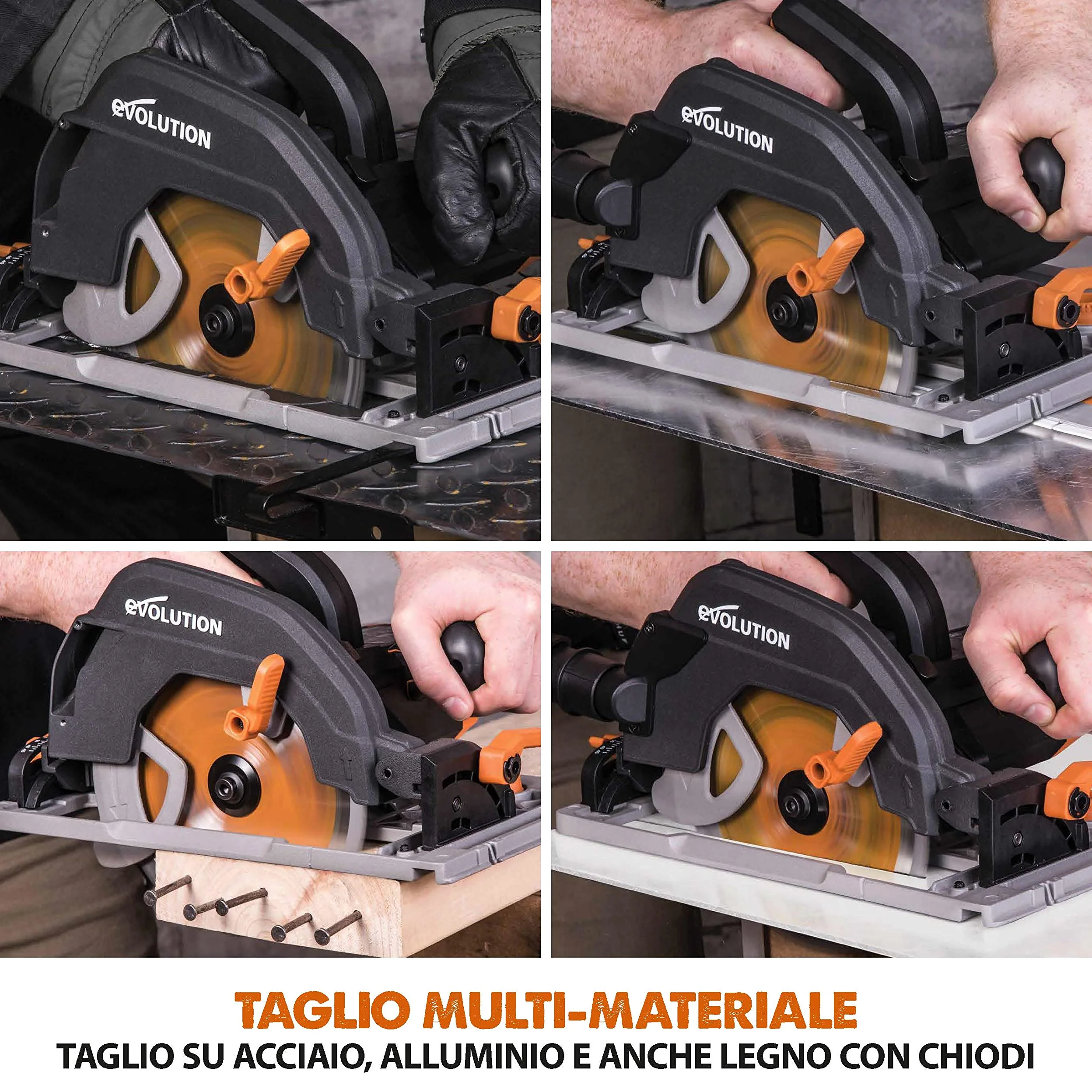 Evolution Power Tools - R185CCSX Sega Circolare Multi-Materiale 185 mm Compatibile con Binario Guida (Pacchetto Abbinato con Binario da 1020 mm Incluso), 230 V