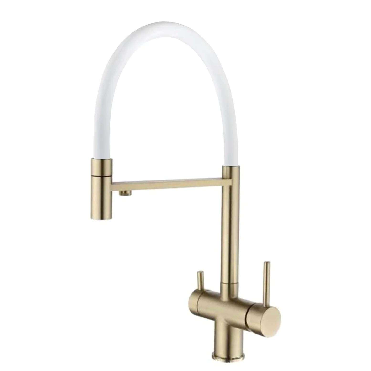 XJTNLB Miscelatore Cucina 3 Vie Acciaio Inox Oro Spazzolato+Bianco Rubinetto Tre Vie con Doccetta Estraibile Miscelatore Cucina con Doccetta Estraibile