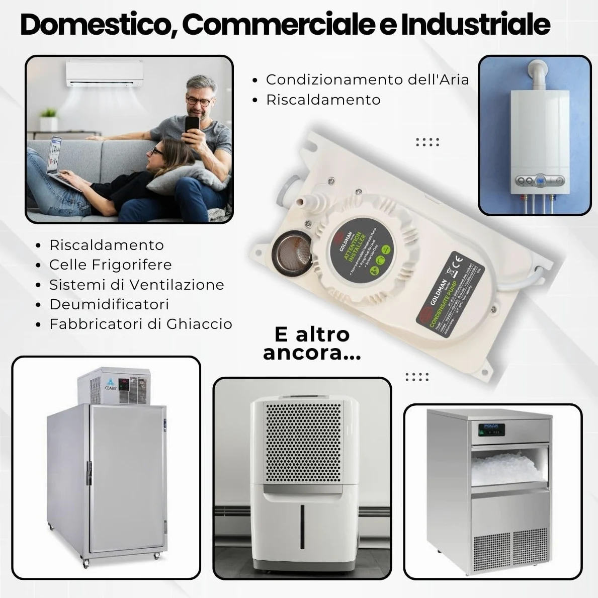 GOLDMAN SERVICE | Pompa di condensazione automatica silenziosa per scarico e scarico dell'acqua di aria condizionata | Flusso 80 Litri/ora