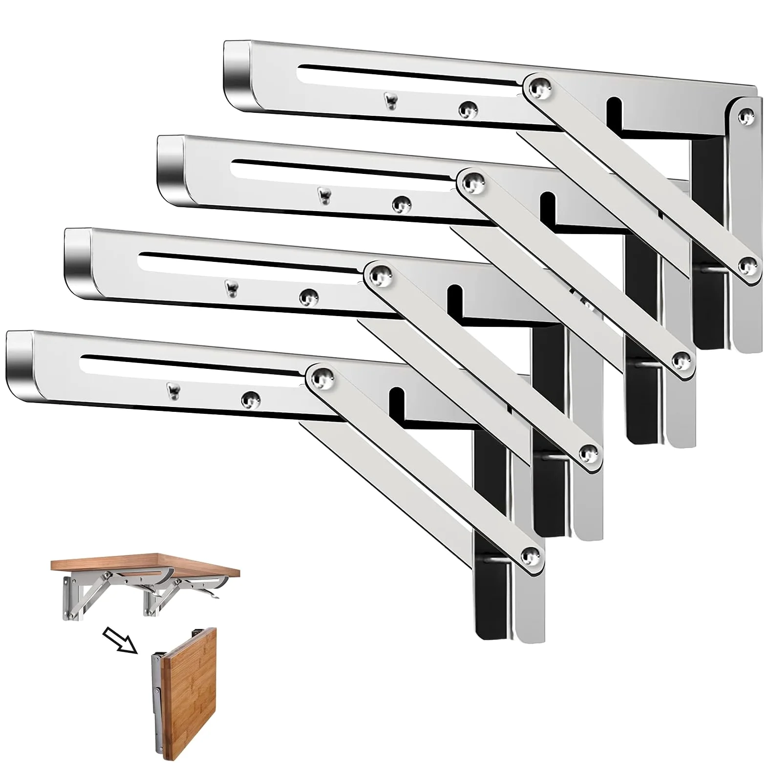 Staffe per mensole pieghevoli 4 PEZZI – Staffe da tavolo a parete resistenti, supporto per mensole pieghevole in acciaio inossidabile per banco da lavoro, scrivania, tavolo – 45 cm