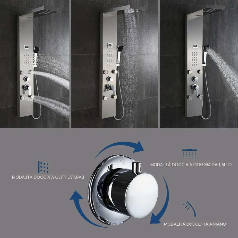 Auralum Colonna Doccia Idromassaggio 4 Funzioni con Soffione Doccia e Doccetta, Pannello Doccia Idromassaggio con Display LCD, Pannello Doccia con Miscelatore in 304 Acciaio Inox per Bagno