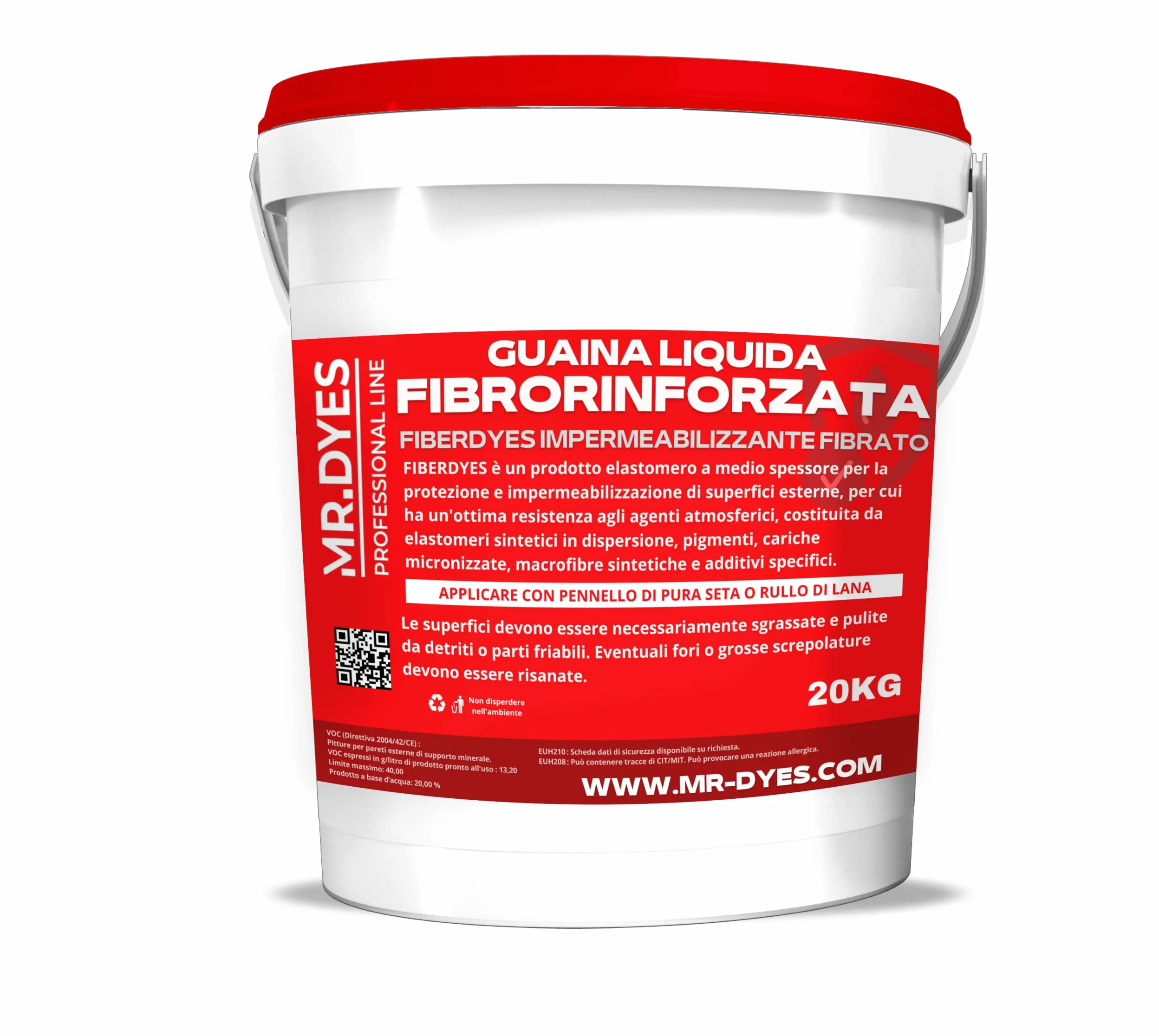 FIBERDYES Guaina Liquida Fibrorinforzata Impermeabilizzante Monocomponente, Gomma Liquida, Membrana Impermeabilizzante, Vari Colori, Formati 1 Kg, 6 Kg, 20 Kg. (20 KG, GRIGIO)