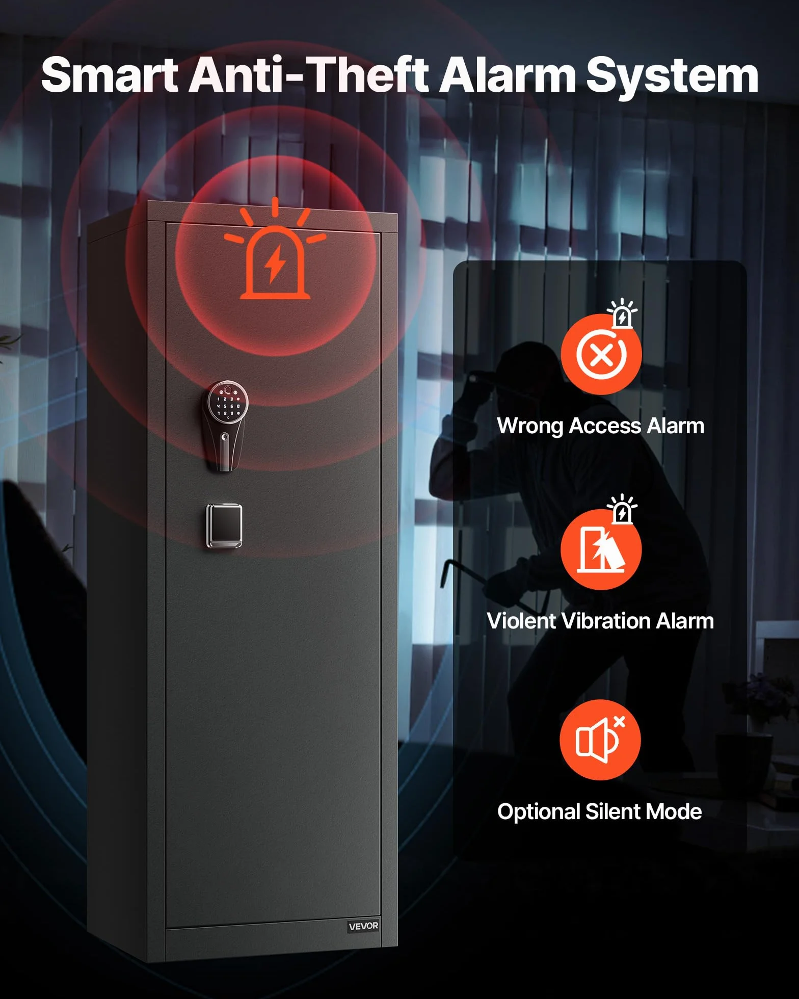VEVOR Cassaforte Armadio Portafucili da 8 a 10 Armi, Cassaforte per Armi da Fuoco con Impronta Digitale e Password e Chiavi, con 3 Tasche per Supporti Regolabili, Accesso Rapido, per la Casa