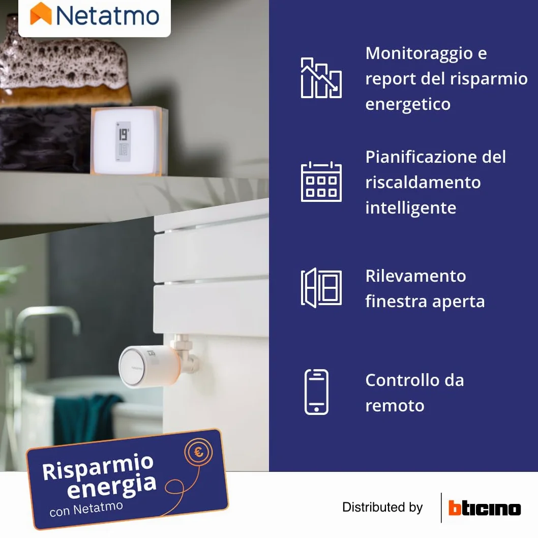 Netatmo Starter Pack Valvole Smart Wifi per Radiatore, Controllo remoto, Risparmio energetico, Pacchetto riscaldamento collettivo, Compatibile con Amazon Alexa, Apple e Google NVP-AMZ
