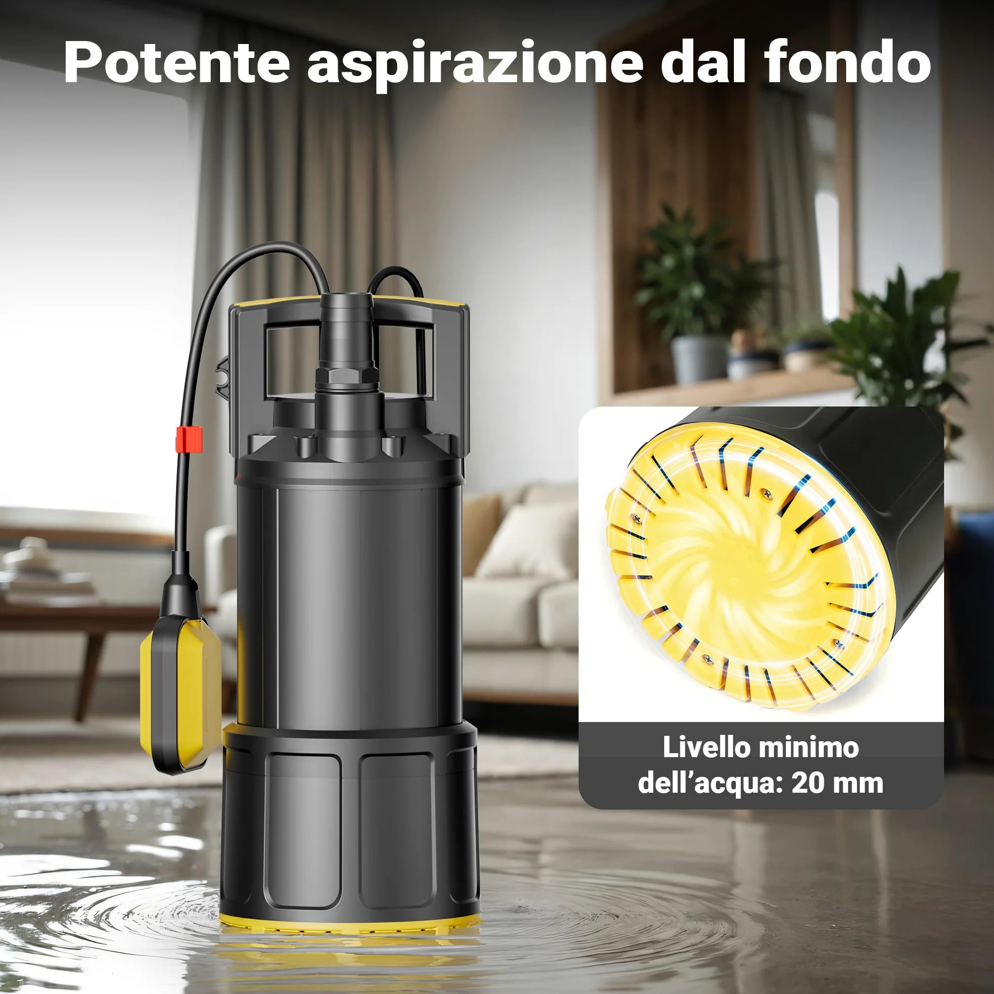 Wiltec Pompa sommersa, 1000W 5500 l/h, prevalenza 30 m, Elettropompa a immersione per pozzi e cisterne