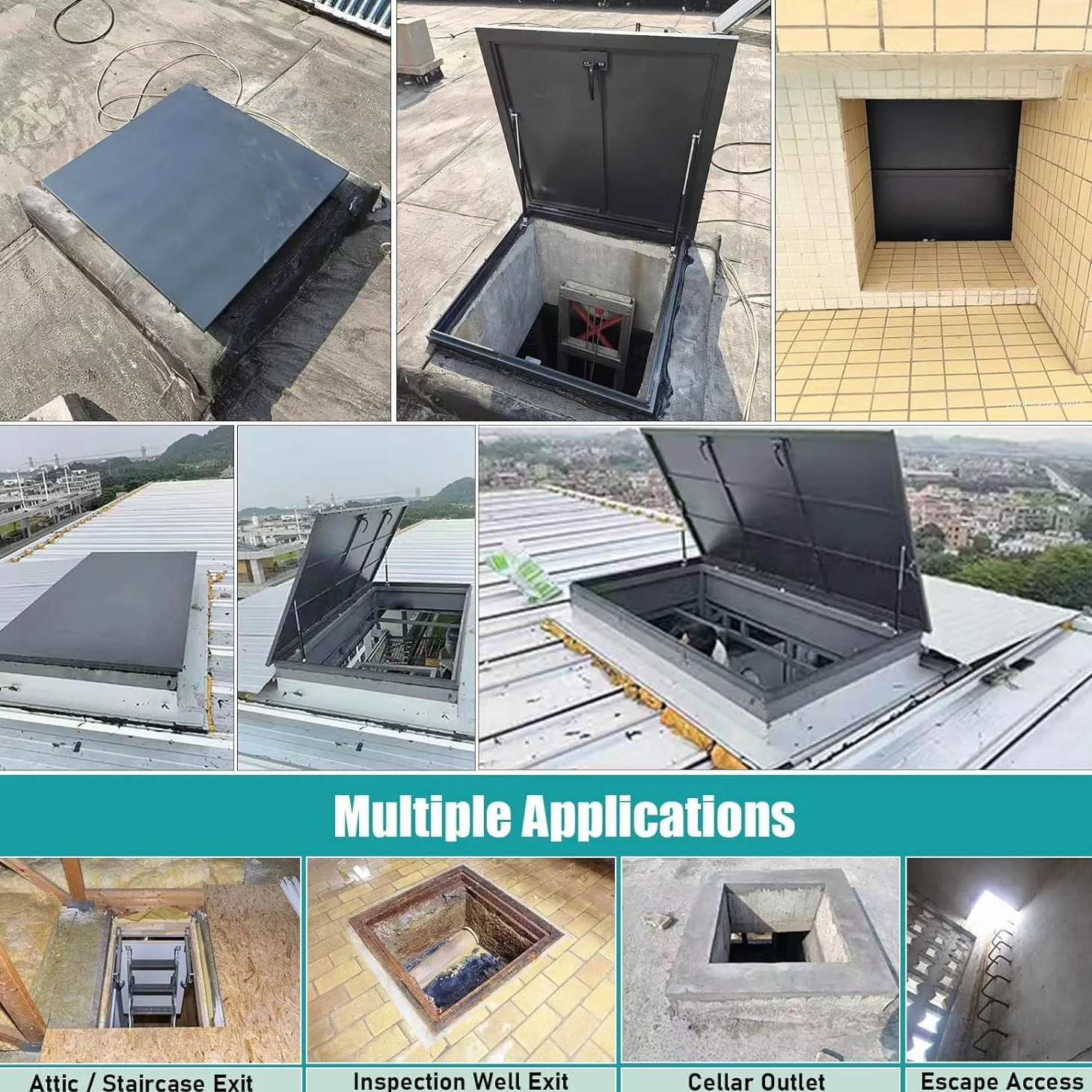 Botola Di Accesso Al Tetto Lucernario, Copertura Antipioggia Porta Di Sicurezza Resistente Alle Intemperie Botola in Acciaio Zincato Installazione Su Ponte Finestra per Tetti,85x100cm