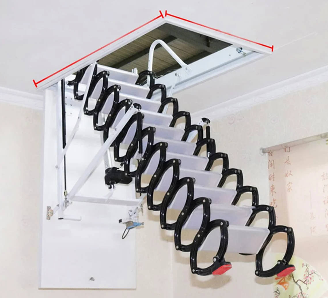 Scala elettrica per mansarda con corrimano, telecomando a soffitto, pieghevole, telescopica, personalizzabile (dimensioni del foro: 70 x 90 cm, altezza: 2,5 m)