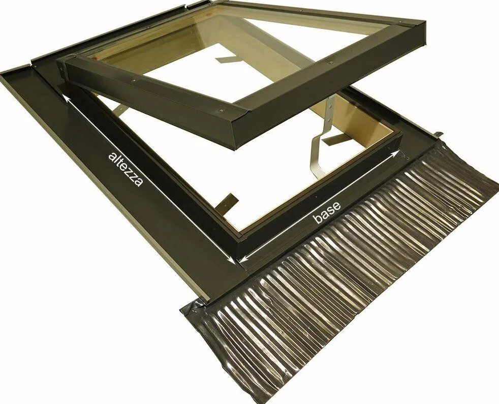 Lucernario per Tetto Finestra Mansarda Skylight Legno Alluminio a Vasistas - Doppio Vetro - Isolamento - Permette anche Fisicamente di uscire dal Lucernario - Dimensioni Misure cm 55X98