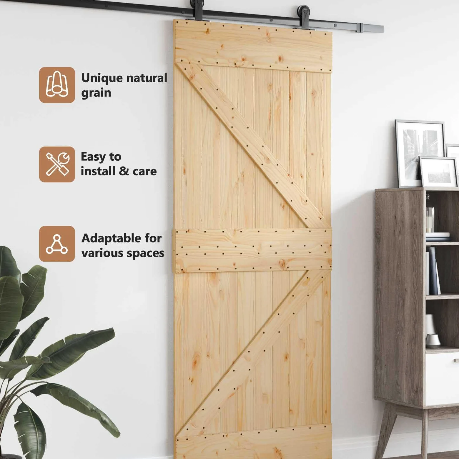 vidaXL Porta NARVIK Naturale 85 x 210 cm Legno di pino solido, Porta rettangolare moderna, in pino solido, salvaspazio, divisorio, design contemporaneo e funzionale