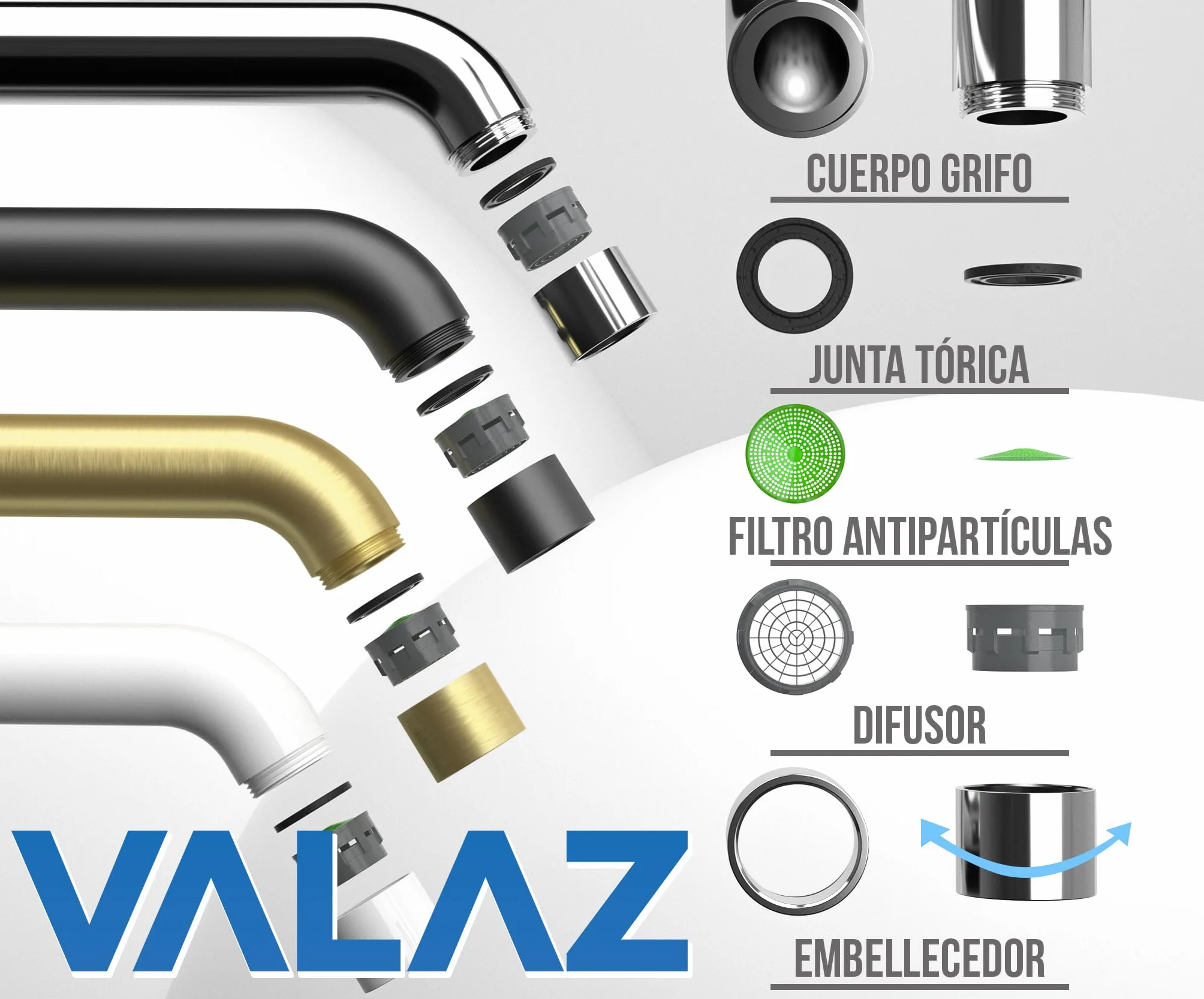 VALAZ Rubinetto Bagno Lavabo a Muro Acciaio Spazzolato Protezione PVD | Rubinetto lavabo a Due Maniglie Acqua Fredda e Calda | Installazione Facile | Ottone, Inossidabile, Becco 21cm, Serie Nalon
