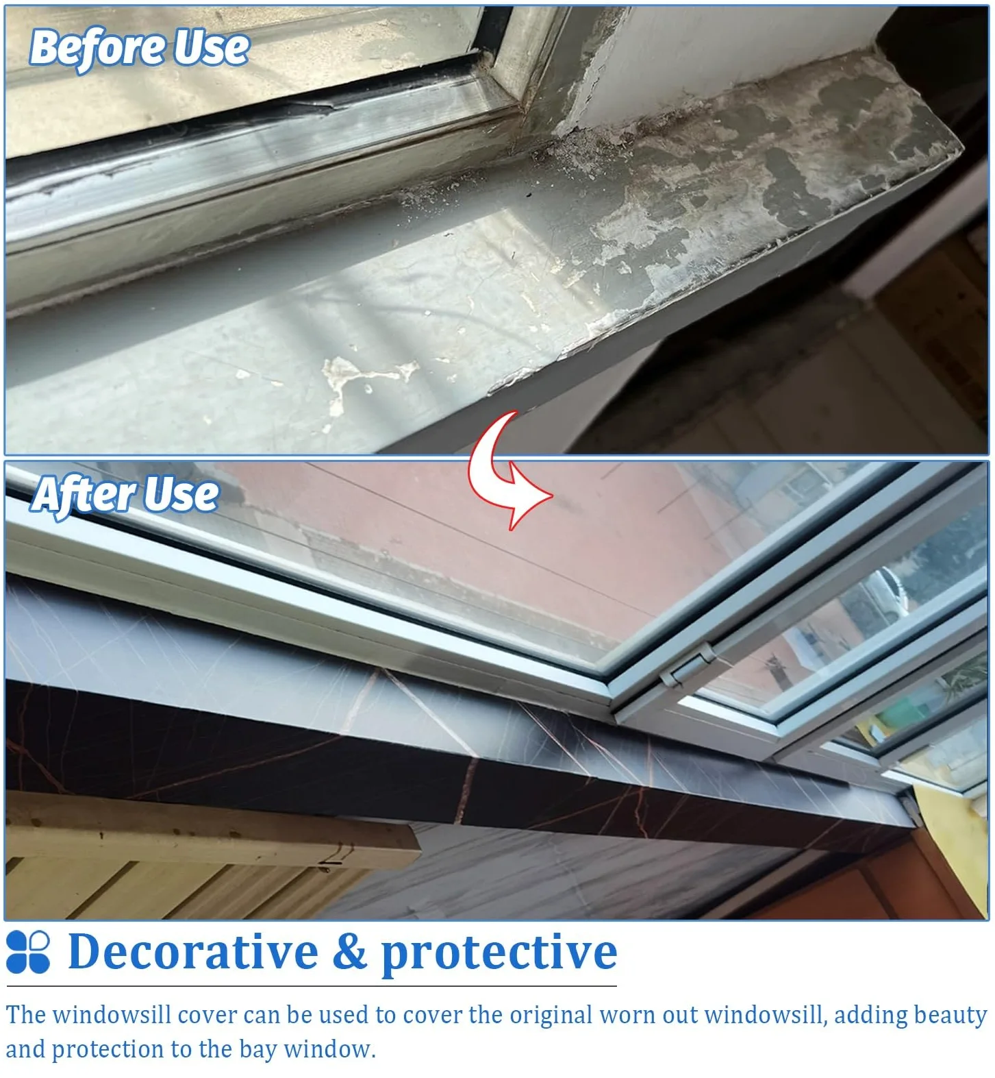 Copridavanzale per Finestre, Copridavanzali per Finestre in Oro Nero per Piante, Copridavanzale Impermeabile per Esterni E Interni, Protezione Durevole per Davanzali per Finestre Porte (110 Cm X 15