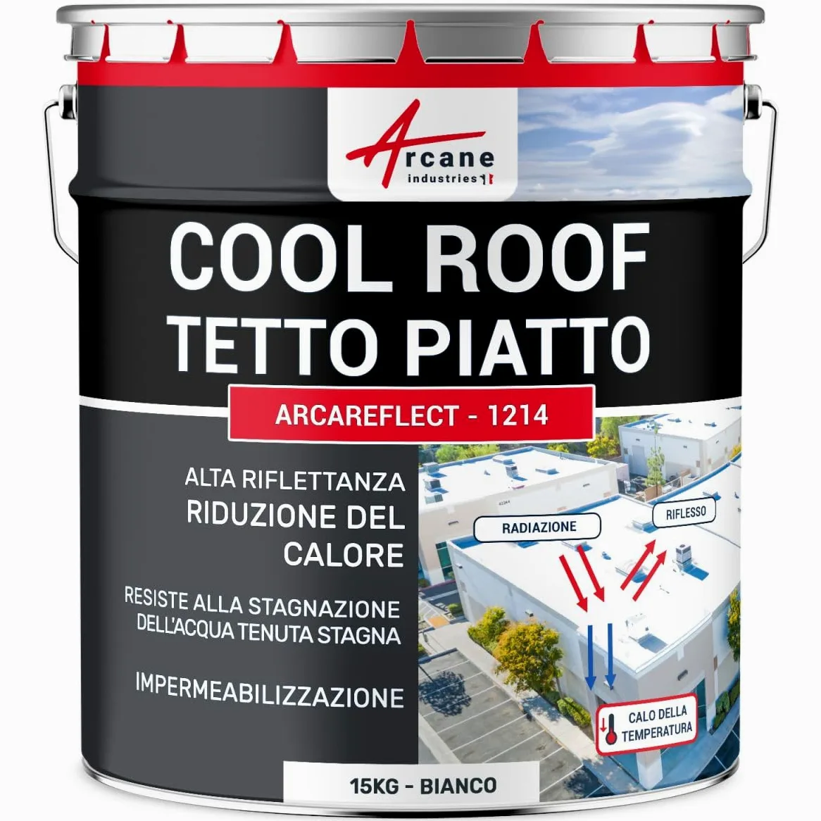 ARCANE INDUSTRIES Pittura per tetto piano, resistente al ristagno d'acqua - ARCAREFLECT - 1214-15 kg Bianco