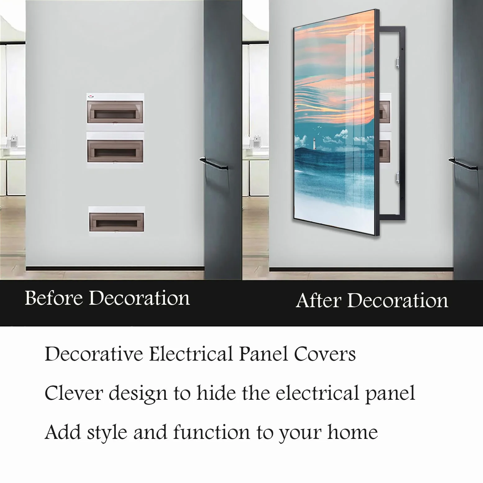 Copertura Quadro Elettrico - Decorativa Nascondi Contatore - Quadri Copri Contatori Elettrici da Parete - Protezione Affidabile per Il Tuo Quadro Elettrico,Black (d),50×70cm