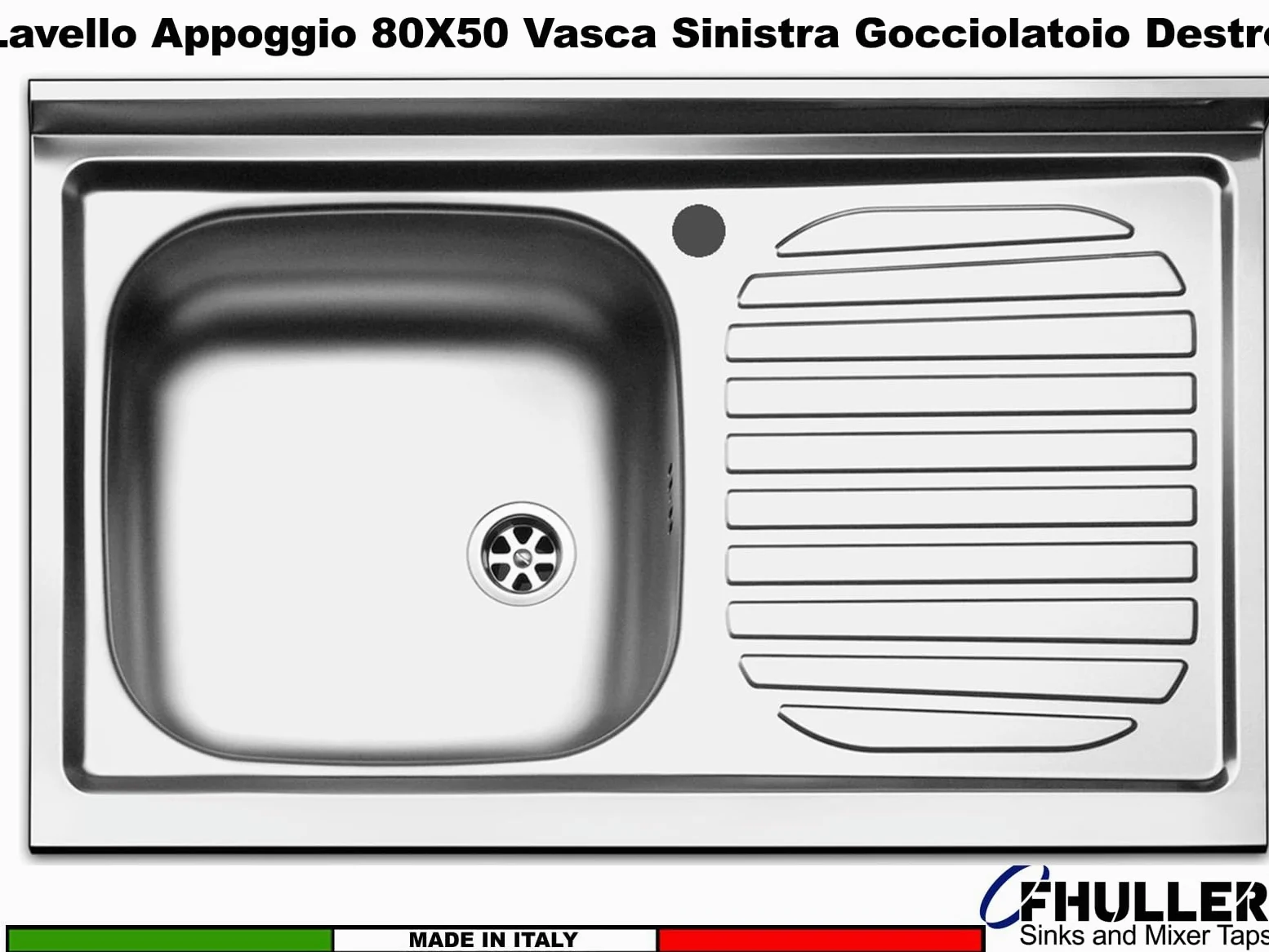 Lavello d'appoggio in acciaio inox Con 1 vaschetta 80cm gocciolatoio a sx