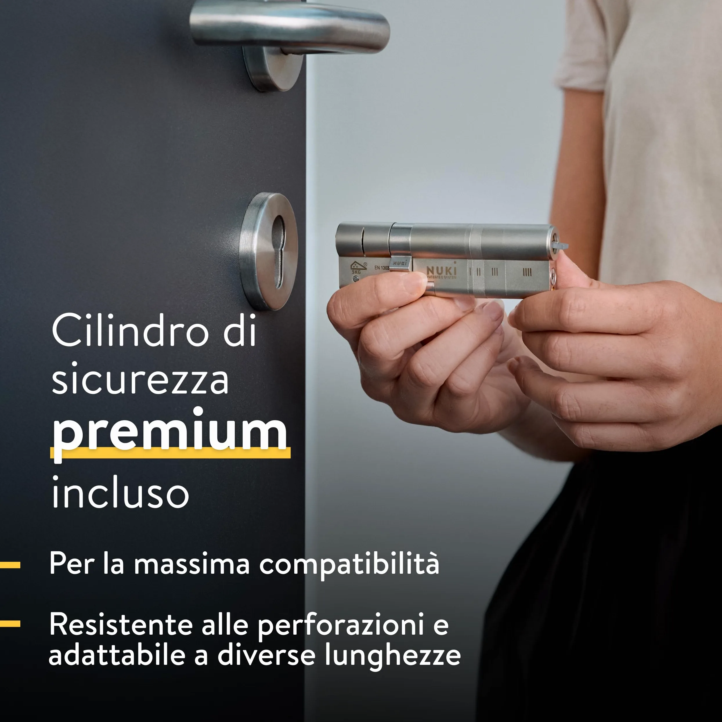 Nuki Smart Lock Ultra, serratura elettronica con Bluetooth, Wi-Fi & Matter, Integrazione in Smart Home, Sblocco della porta tramite accesso remoto, con 3 diverse modalità di blocco