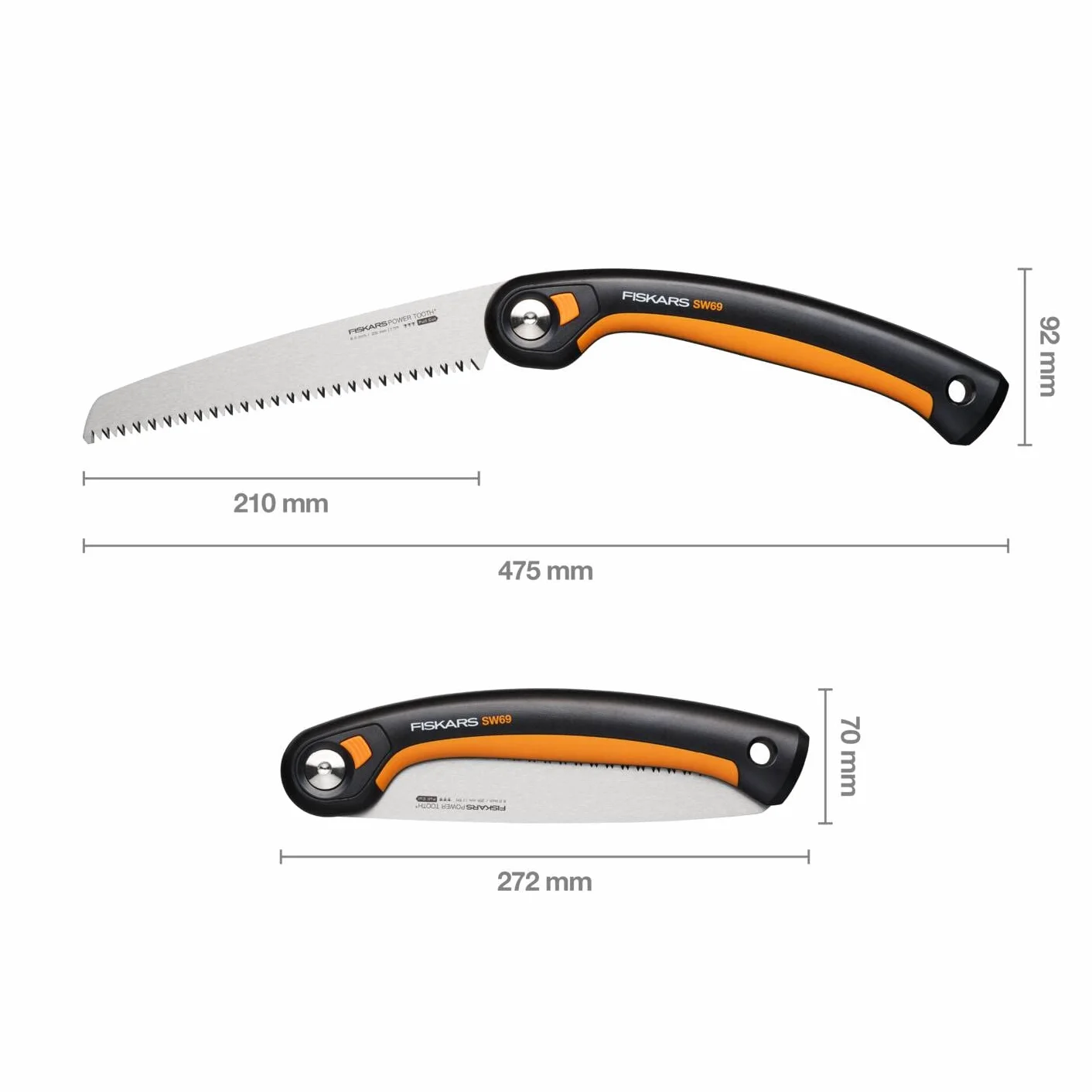 Fiskars Seghetto a Serramanico Plus, Per Rami e Tronchi Spessi, 3 Posizioni di Taglio, Lama Affilata Power Tooth, Denti Grossi, Lunghezza della Lama: 21 cm, Nero/Arancione, SW69, 1067553