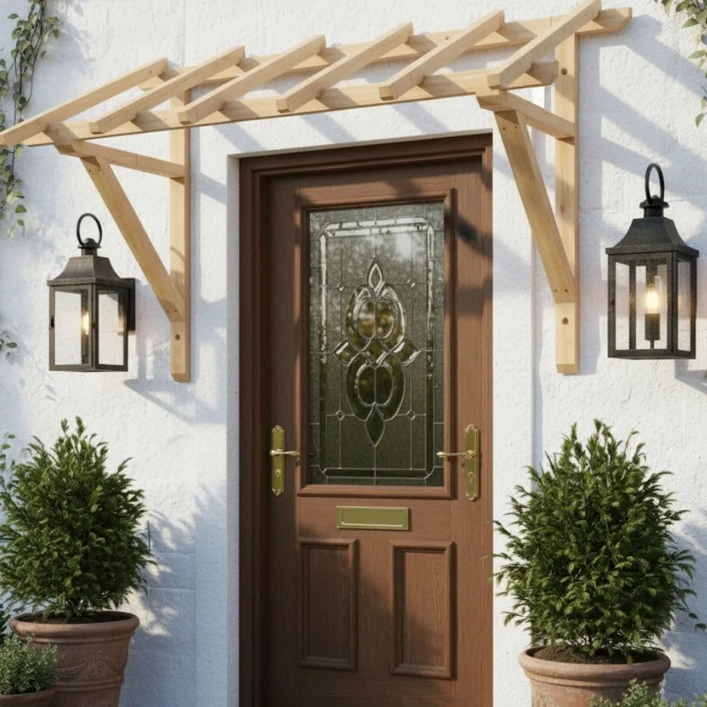 Melko Tettoia in Legno per Porta d'Ingresso, 205 cm