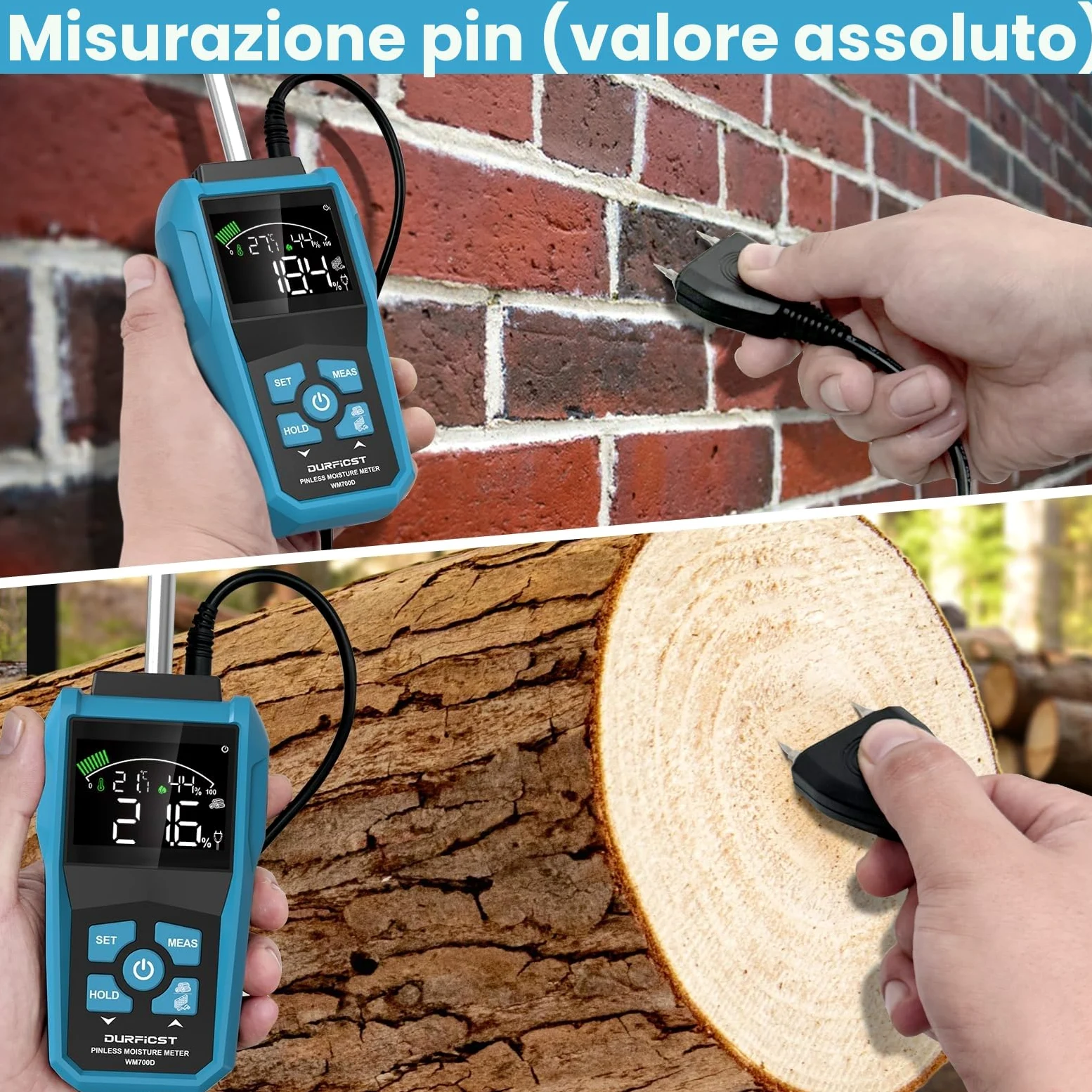 Misuratore di Umidità, DURFICST Igrometro Professionale,Misuratore Umidità Muri con LCD a Colori e Allarme Acustico, Profondità di Analisi 20-40 mm,per Legni, Parete, Pavimenti, Legno, Gesso