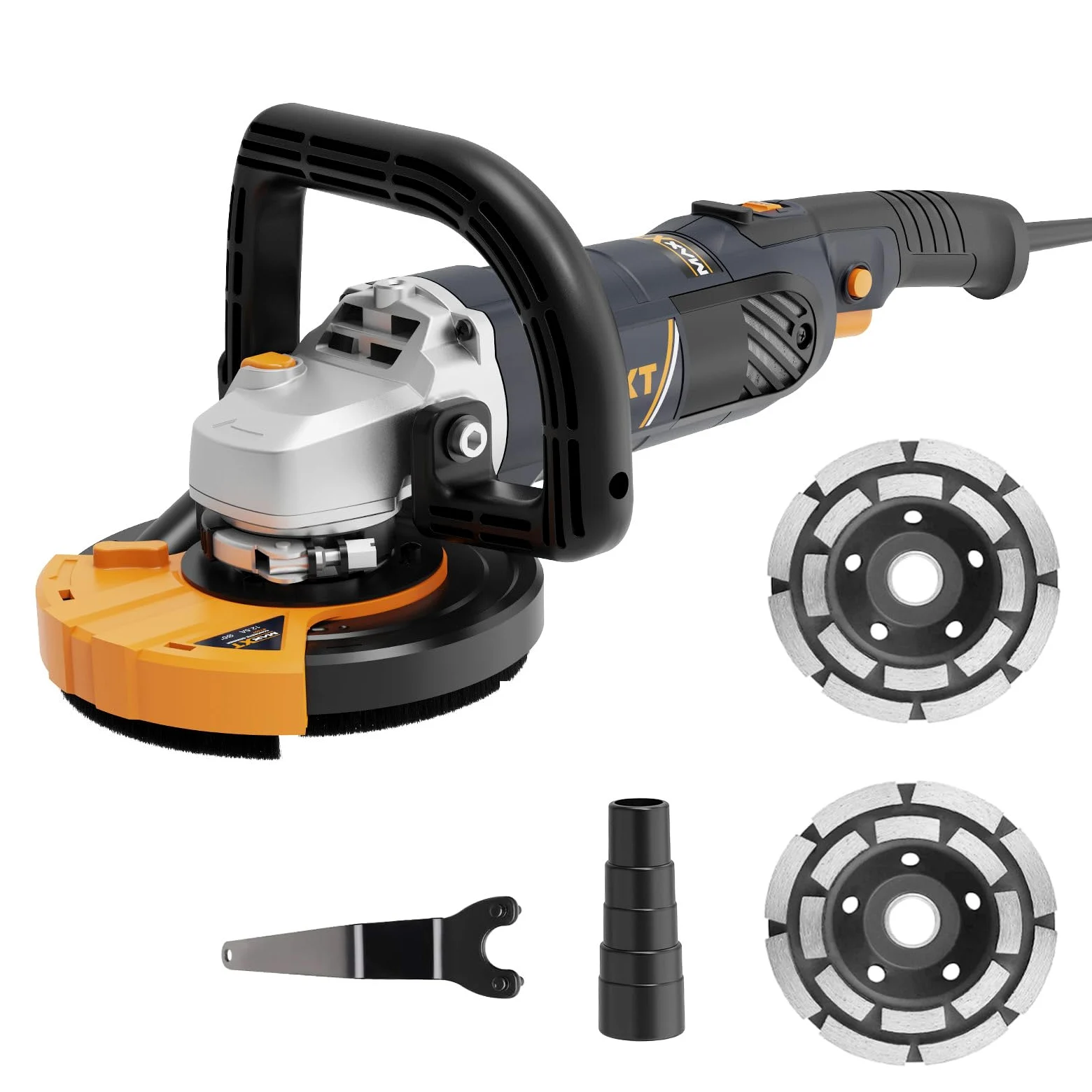 Levigatrice per Cemento 1500W, MAXXT Smerigliatrice per calcestruzzo 1000-8500RPM 7 Velocità Regolabili, Levigatrice per Calcestruzzo con Protezione Rimovibile（Include due dischi abrasivi al diamante）