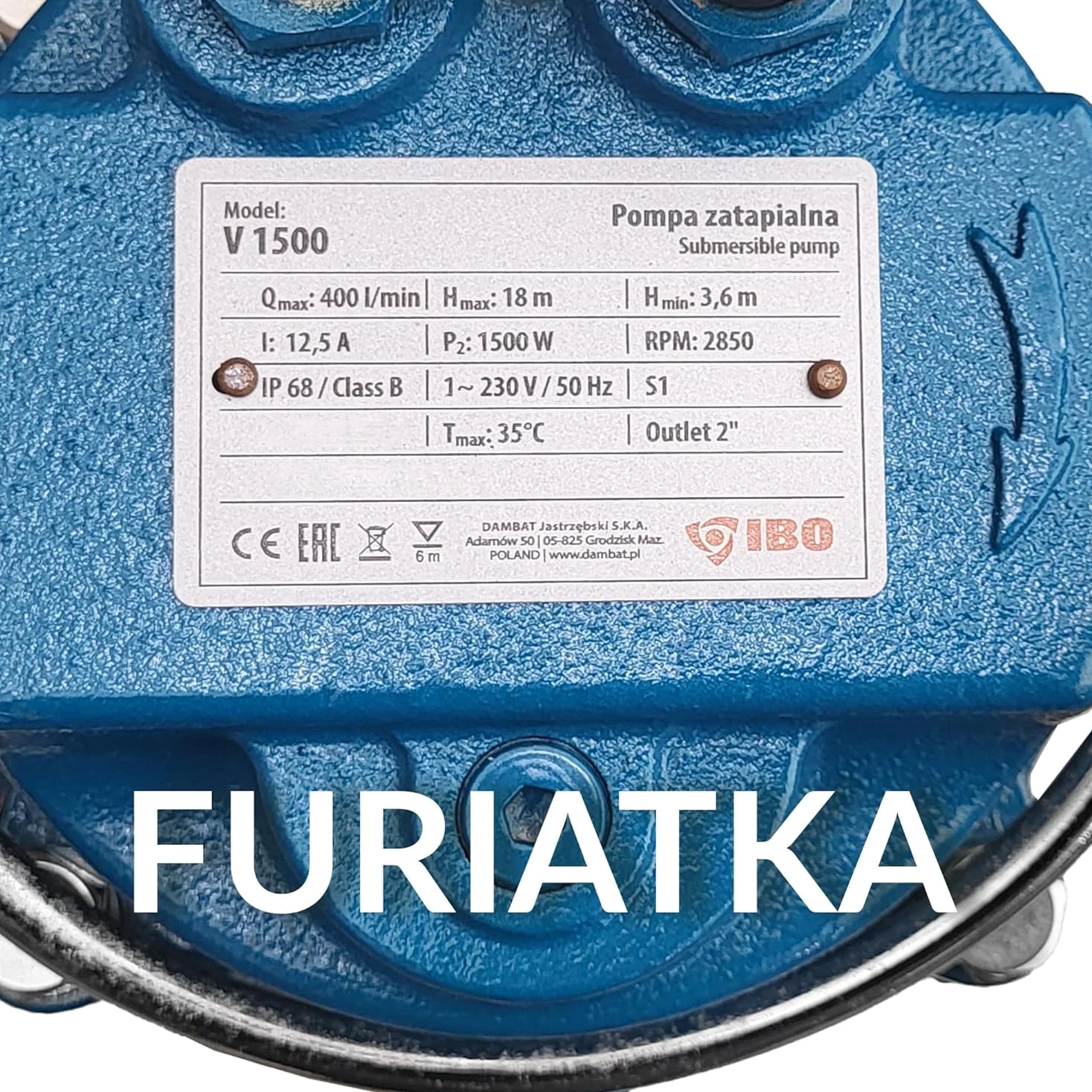 IBO V1500 pompa sommergibile FURIATKA Corpo in acciaio per acque reflue e acque sporche