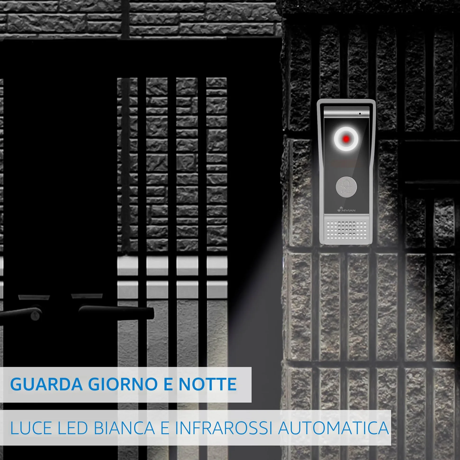 NIVIAN Videocitofono 2 Fili Analogico con Monitor 7" HQ Schermo Interno con Audio Bidirezionale | Piastra Esterna IP65 Antivandalica con Visione Notturna, Apriporte Elettrico. Smart Security