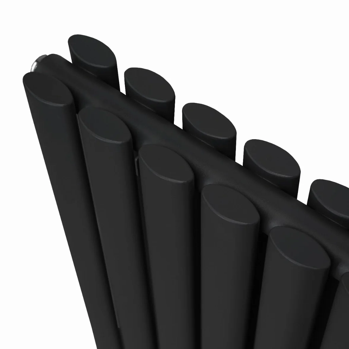 Radiatore a colonna ovale 600 mm x 600 mm Designer Doppio pannello Termosifone Nero Acciaio Inclusi Spazzola per la pulizia Kit di fissaggio e staffe