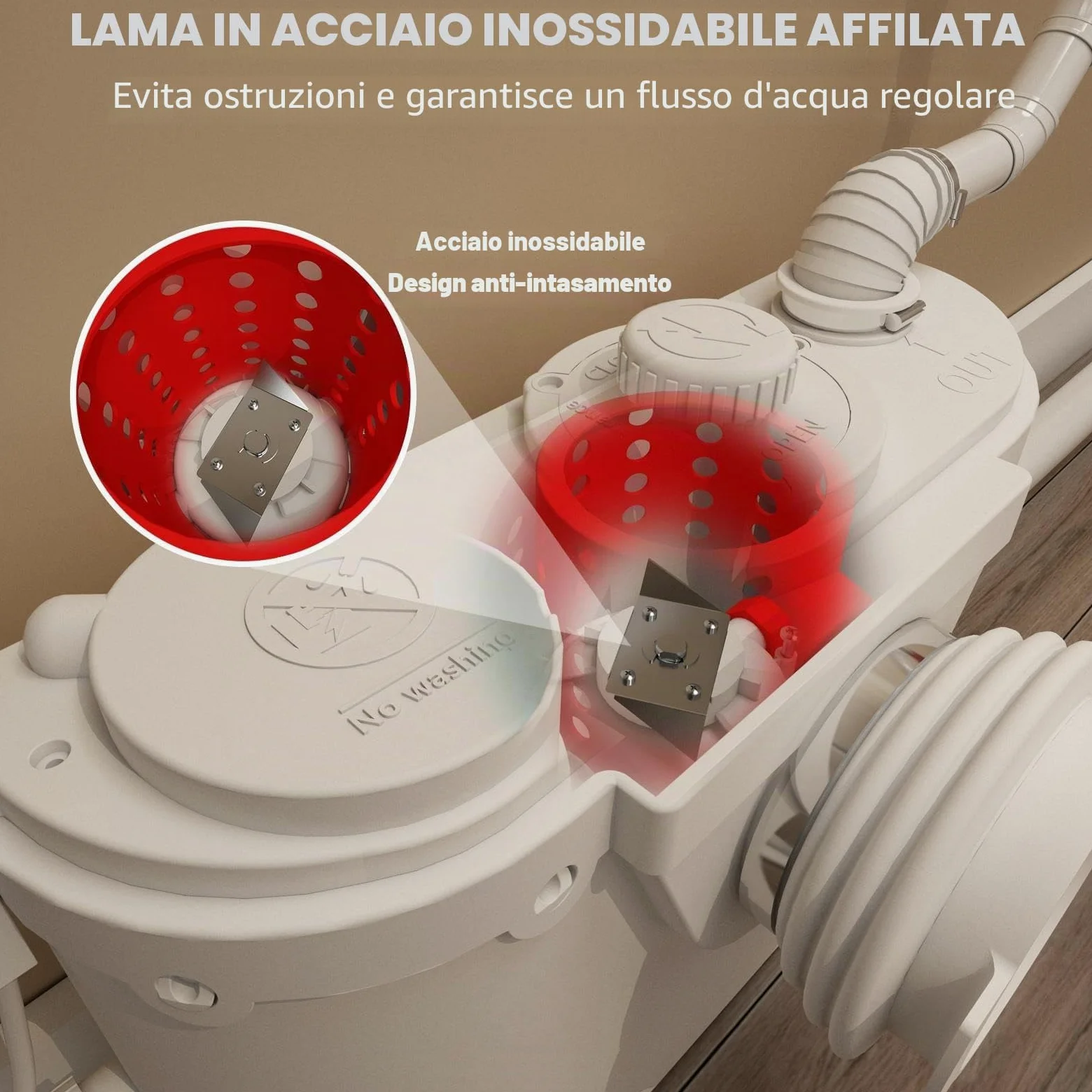 Pompa trituratore per cantina, pompa per WC con motore in rame per sotto la linea 23 piedi/7 m, sistema di lavaggio verticale/orizzontale, 4 ingressi per lavello, doccia/lavandino,500W